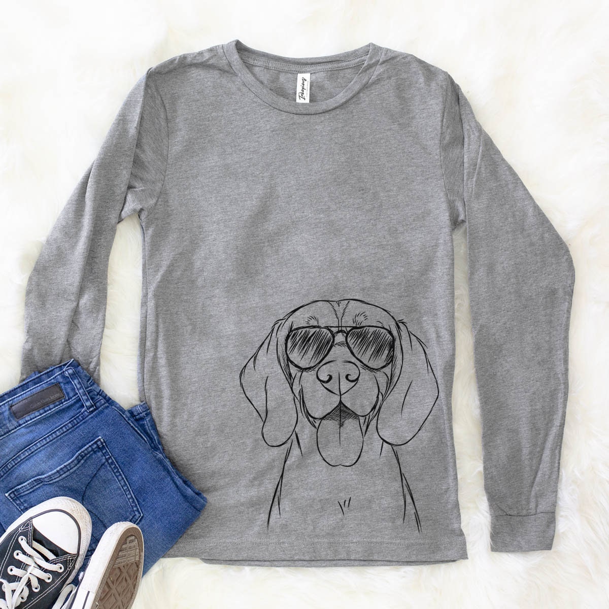 Bogie The Beagle - Long Sleeve Tri-Blend Unisex Crew Shirt Grey Dog Lover Gift
