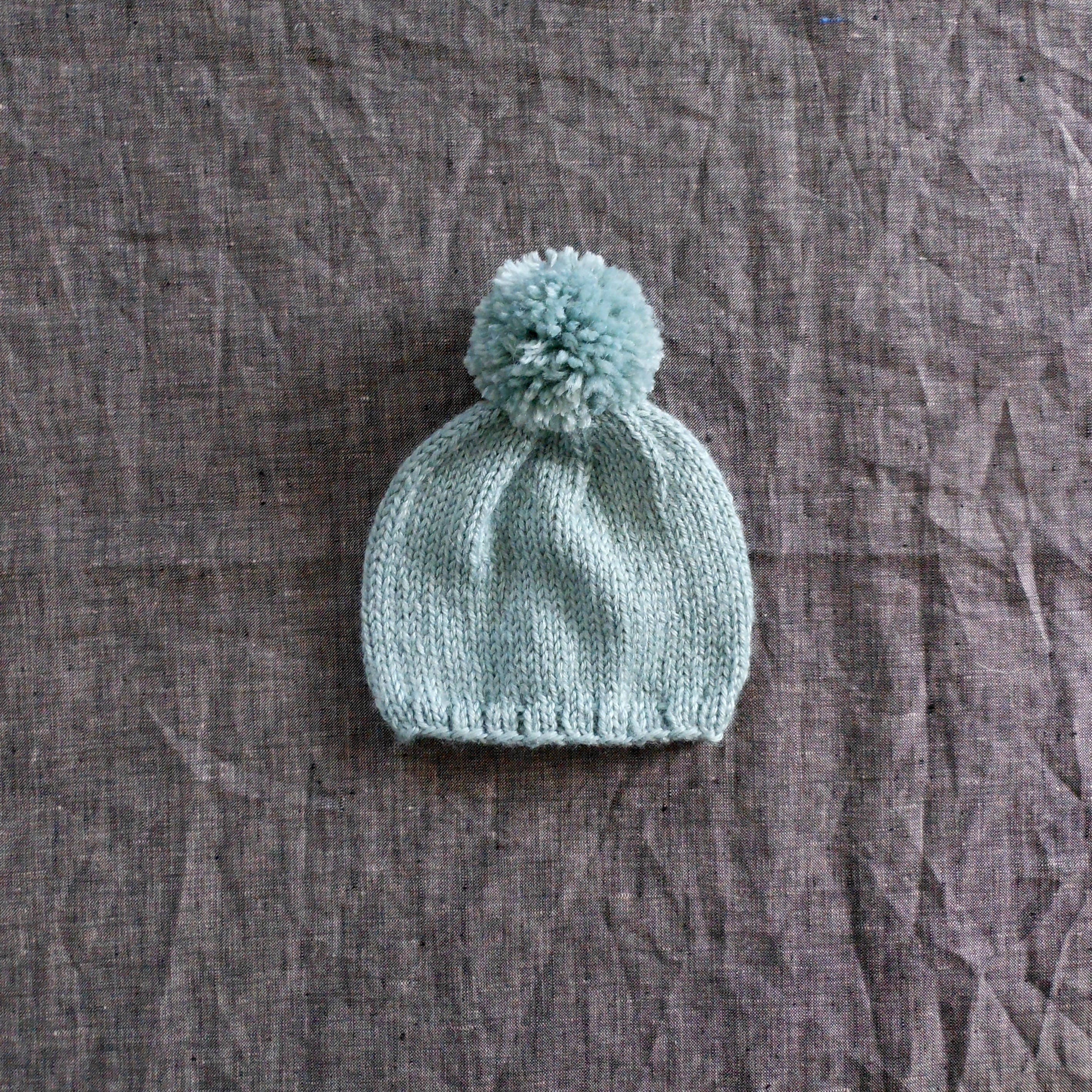 Seafoam Blue Knitted Beanie - Warm Wool Winter Hat