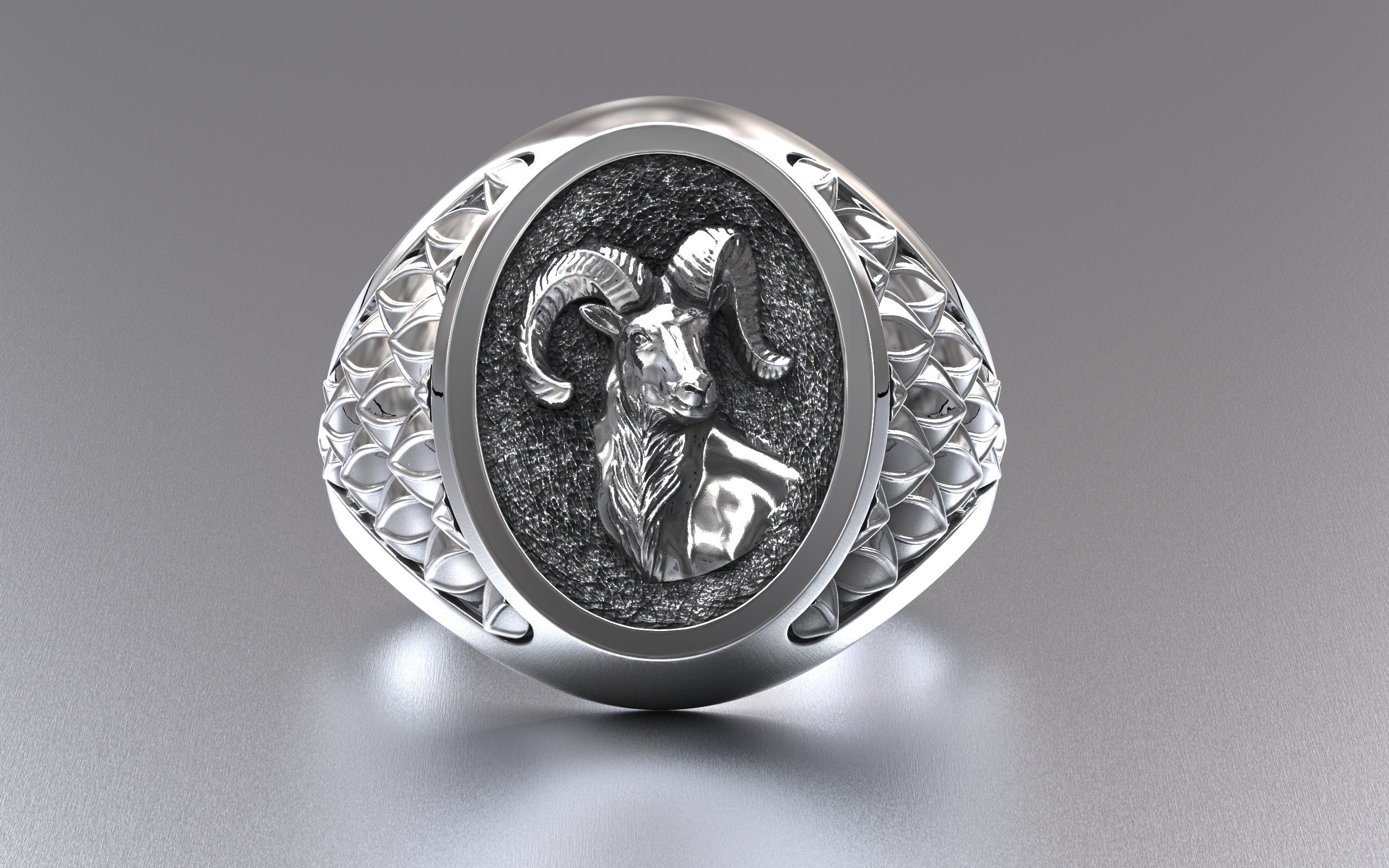 Handmade Aries Ram Sterling Silver Men's Signet Ring, Zodiac Boho 925 Man Animal Majestic Jewelry