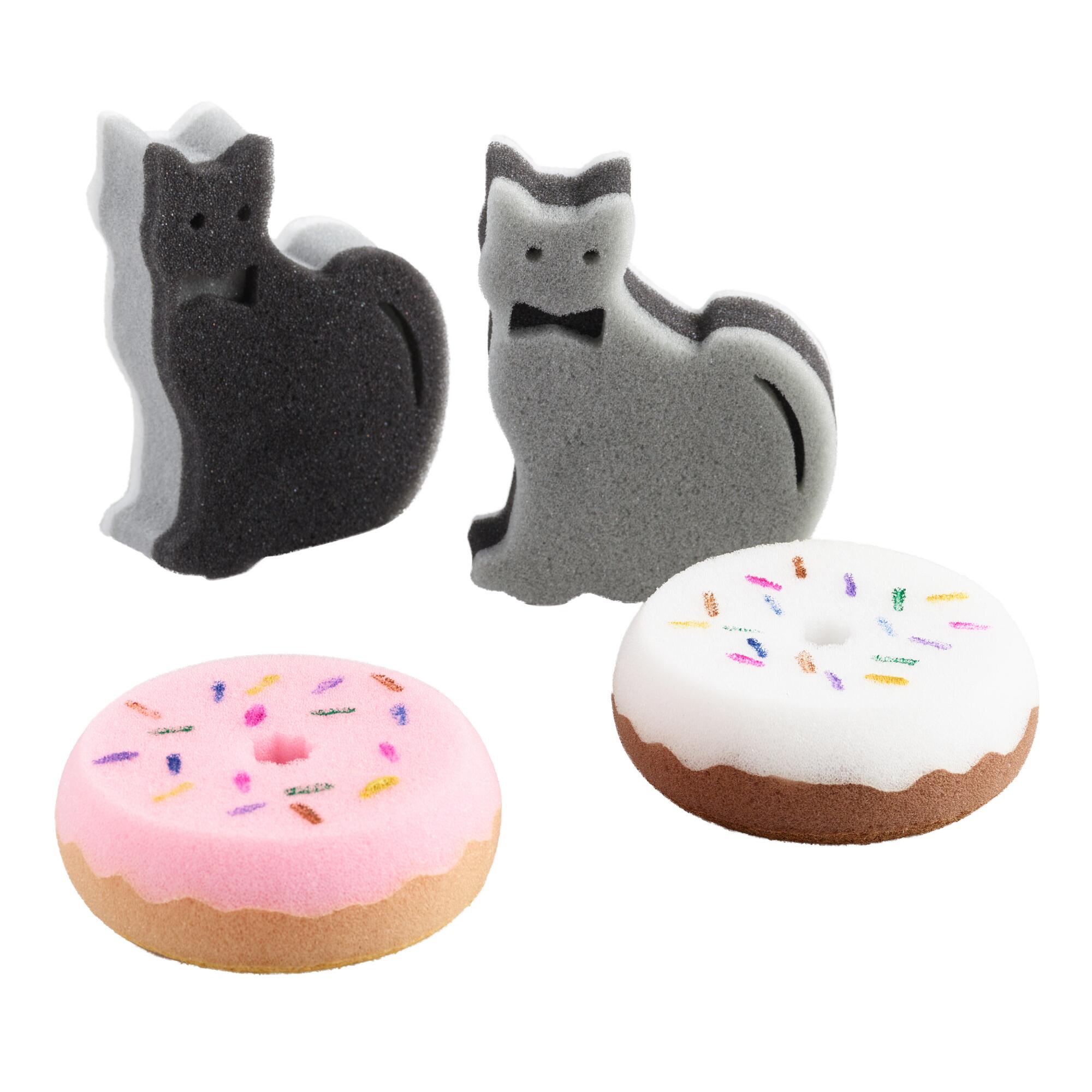 2 Pack Cat and Donut Sponges Set of 2 by World Market