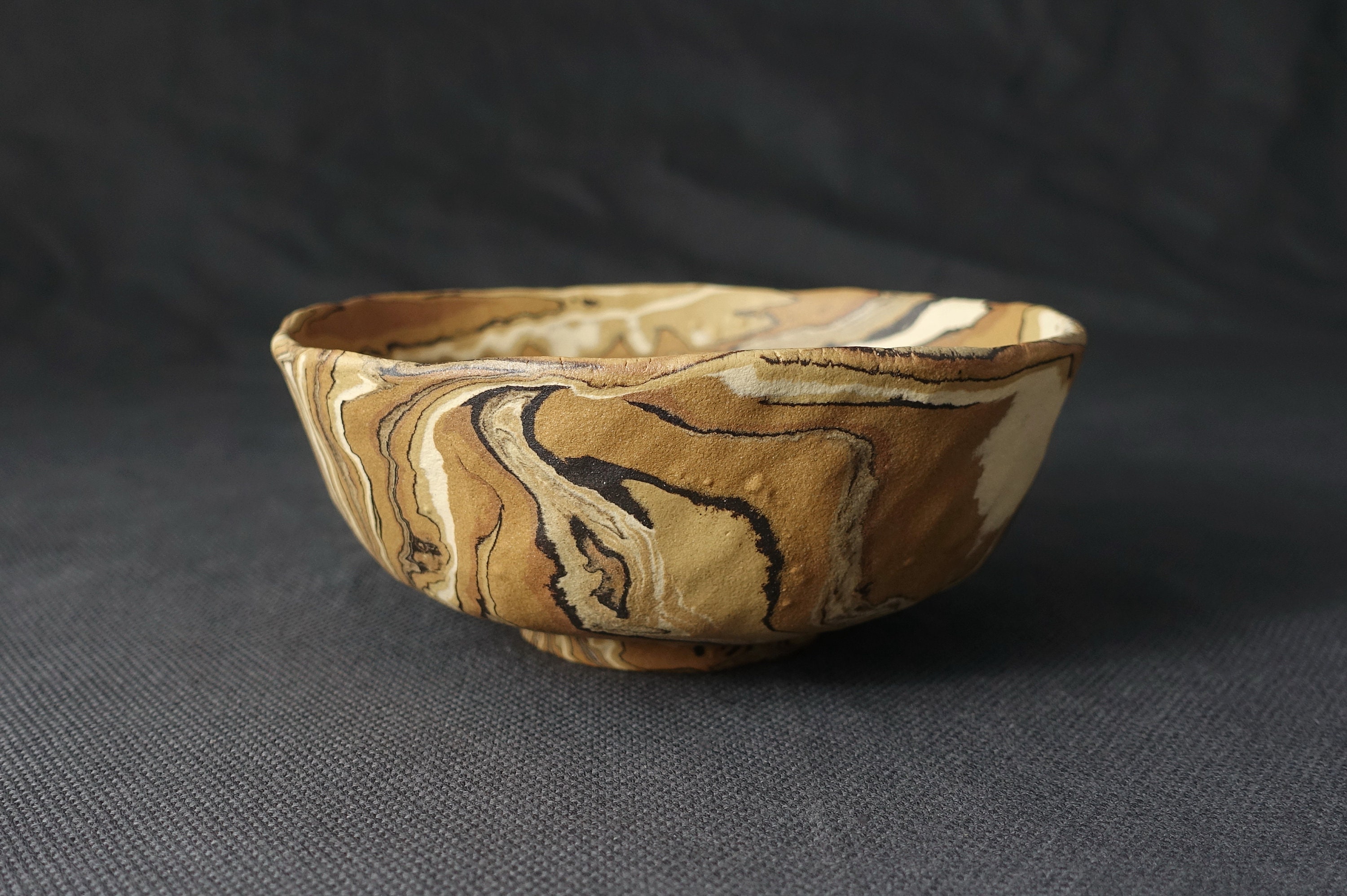 Agateware Ramen Bowl, Large Stoneware Neriage Nerikomi