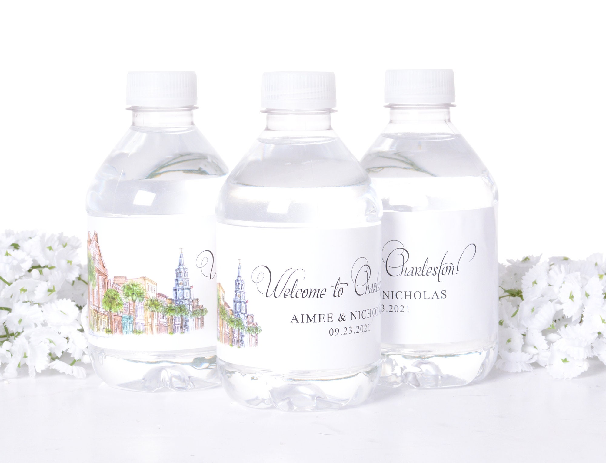 Charleston Sc Skyline Water Bottle Labels, Wedding Stickers, Decor, Theme