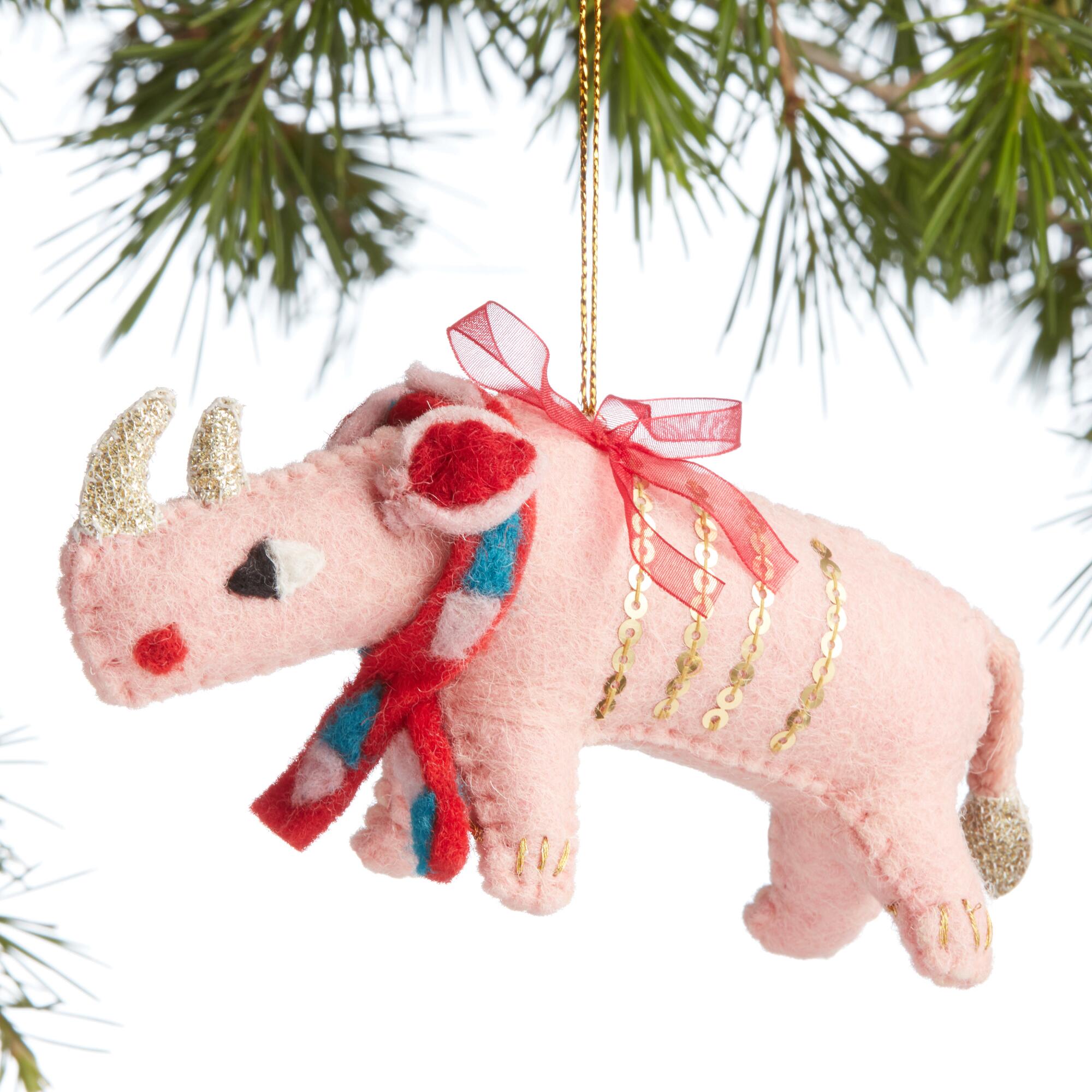Pink Wool Rhino Ornament: Multi by World Market