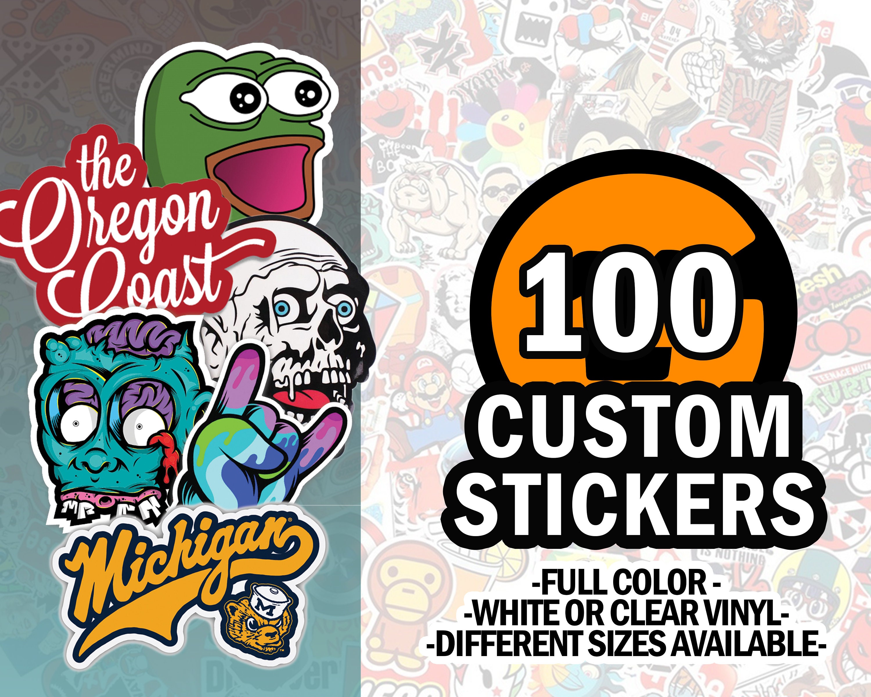 100 Custom Stickers - Sticker Labels Die Cut Vinyl Promotional Not Paper Choose Your Shape
