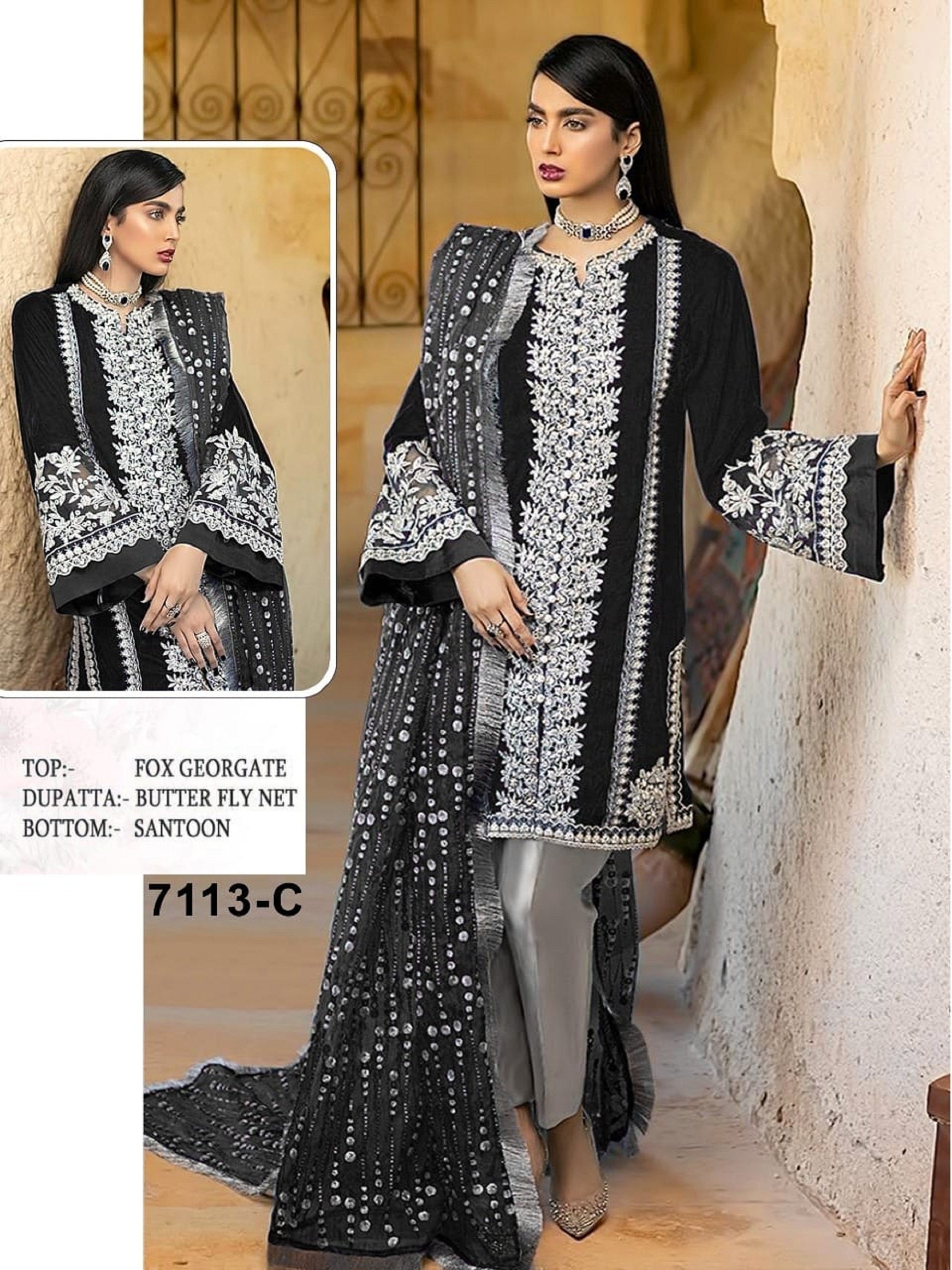 Ramzan Eid Special Designer Georgette Salwar Kameez Dress Pakistani Reception Party Wear Shalwar Trouser Pant With Heavy Dupatta Suit