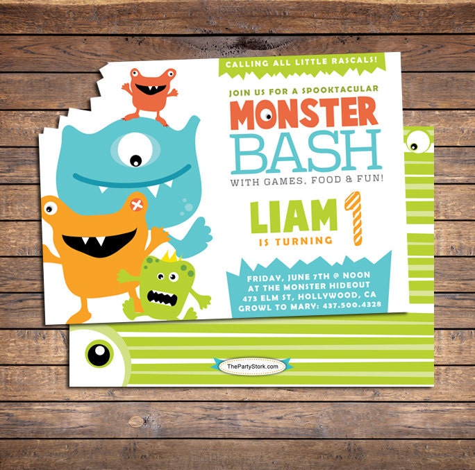 Monster Invitations, First Birthday Invitation, Party Invitations 1st