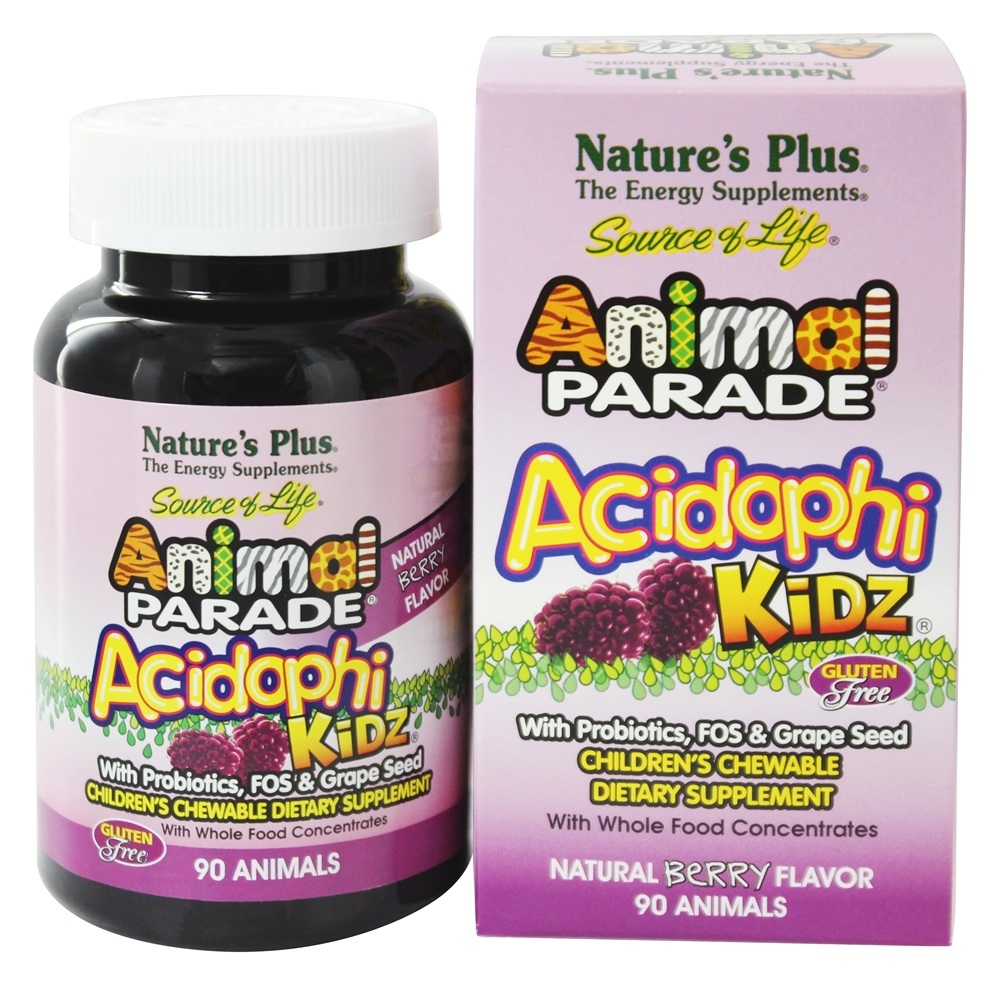 Natures Plus - Animal Parade AcidophiKidz Berry Flavor - 90 Chewable Tablets