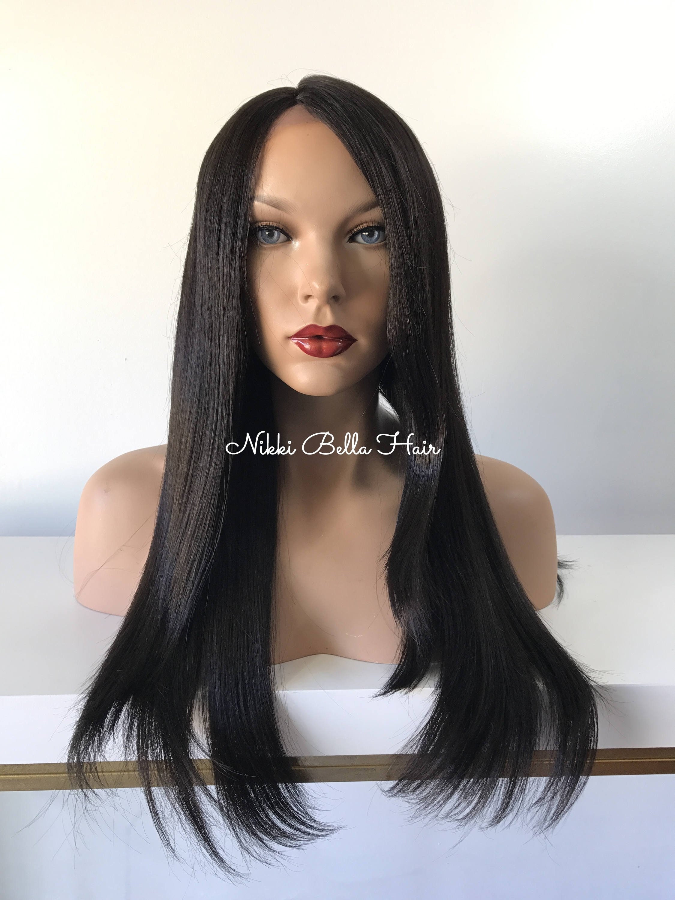 Brown Hand-Tied Human Hair Blend Multi Parting Lace Front Wig 22' - Teri