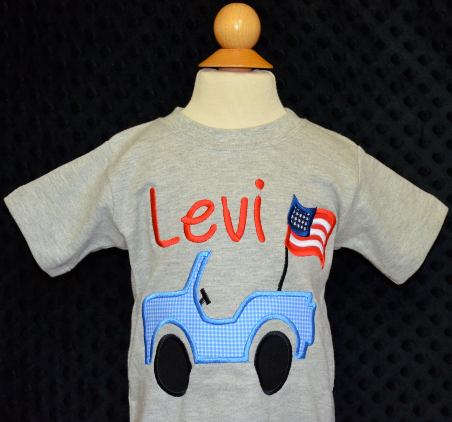 Personalized 4Th Of July Patriotic Star Flag Truck Jeep Applique Shirt Or Bodysuit Girl Boy