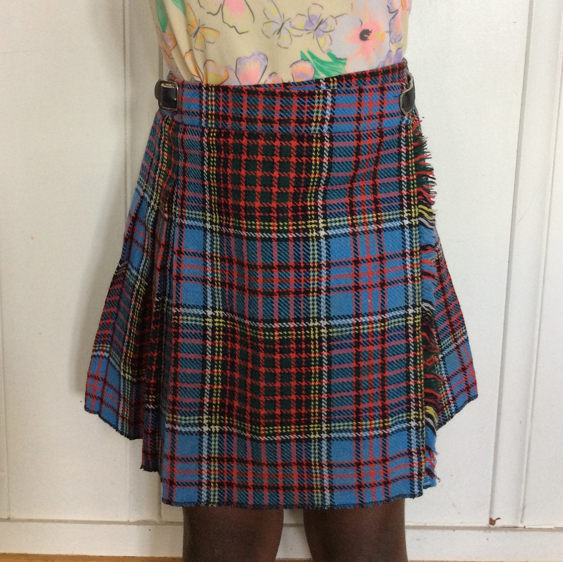 Child's Scottish Wool Blend Kilt Skirt, Fully Pleated, Blue & Green Tartan , Made in Scotland, Preppy Skirt