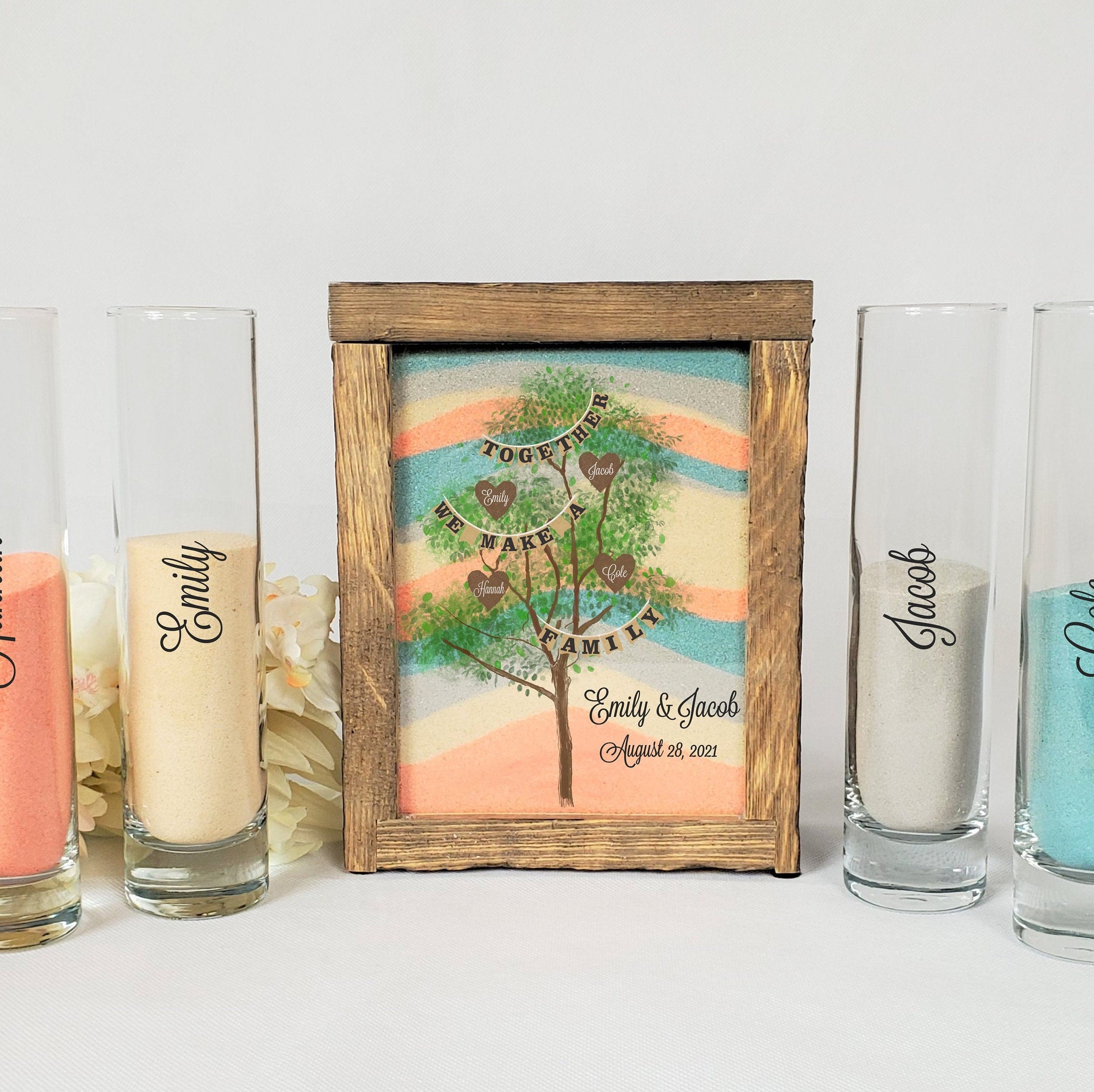 Blended Family Tree Sand Ceremony Set, Rustic Wedding Shadow Box Unity Candle Alternative, Beach Or Outdoor Decor