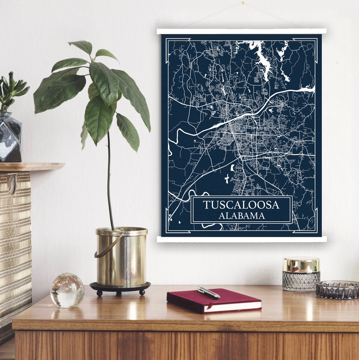 Tuscaloosa Alabama Blueprint Street Map | Hanging Canvas Of Printed Marketplace