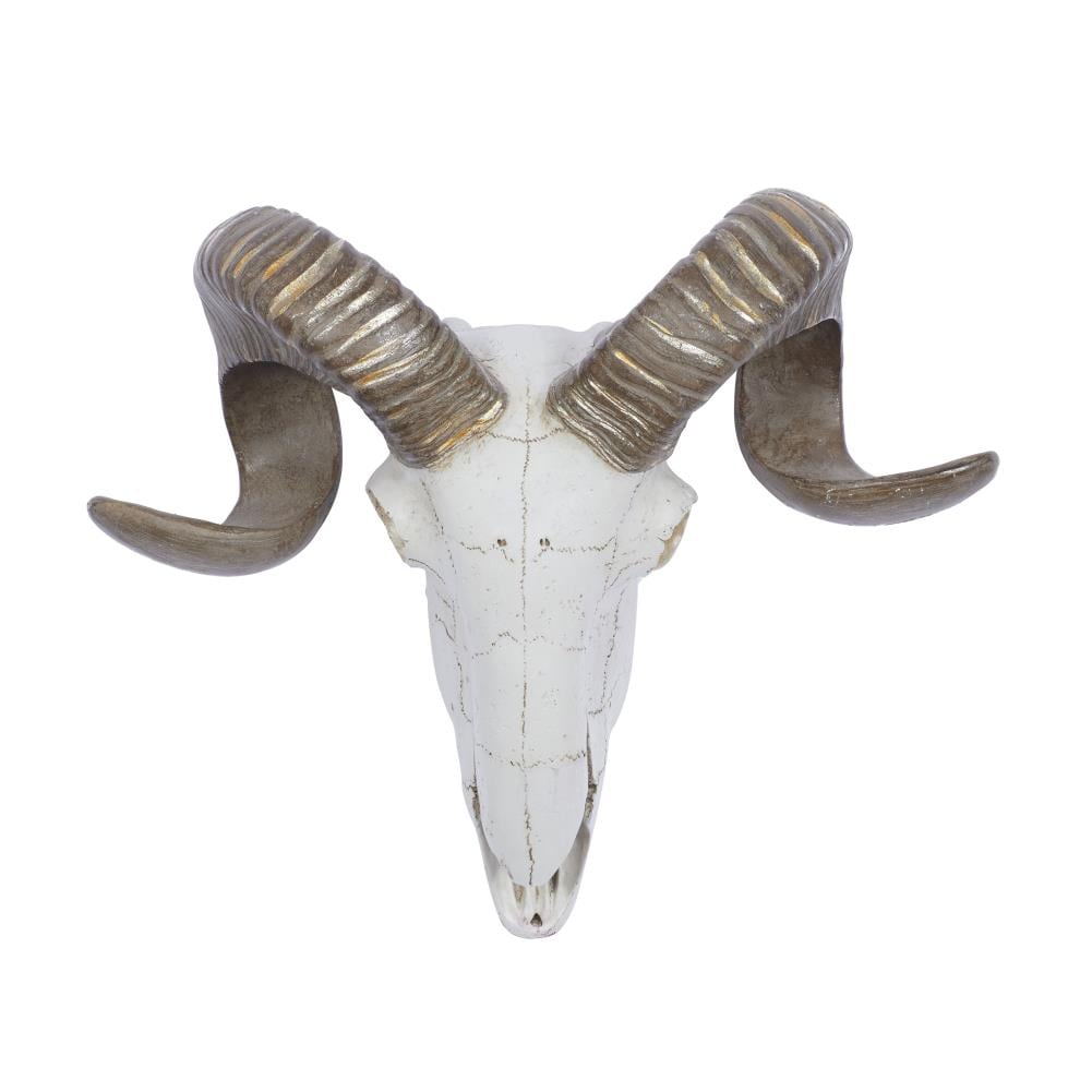 Grayson Lane Eclectic Faux Ram Skull Wall Decor with Metallic Gold Accents 14-in x 5-in x 12-in White in Brown | 44737