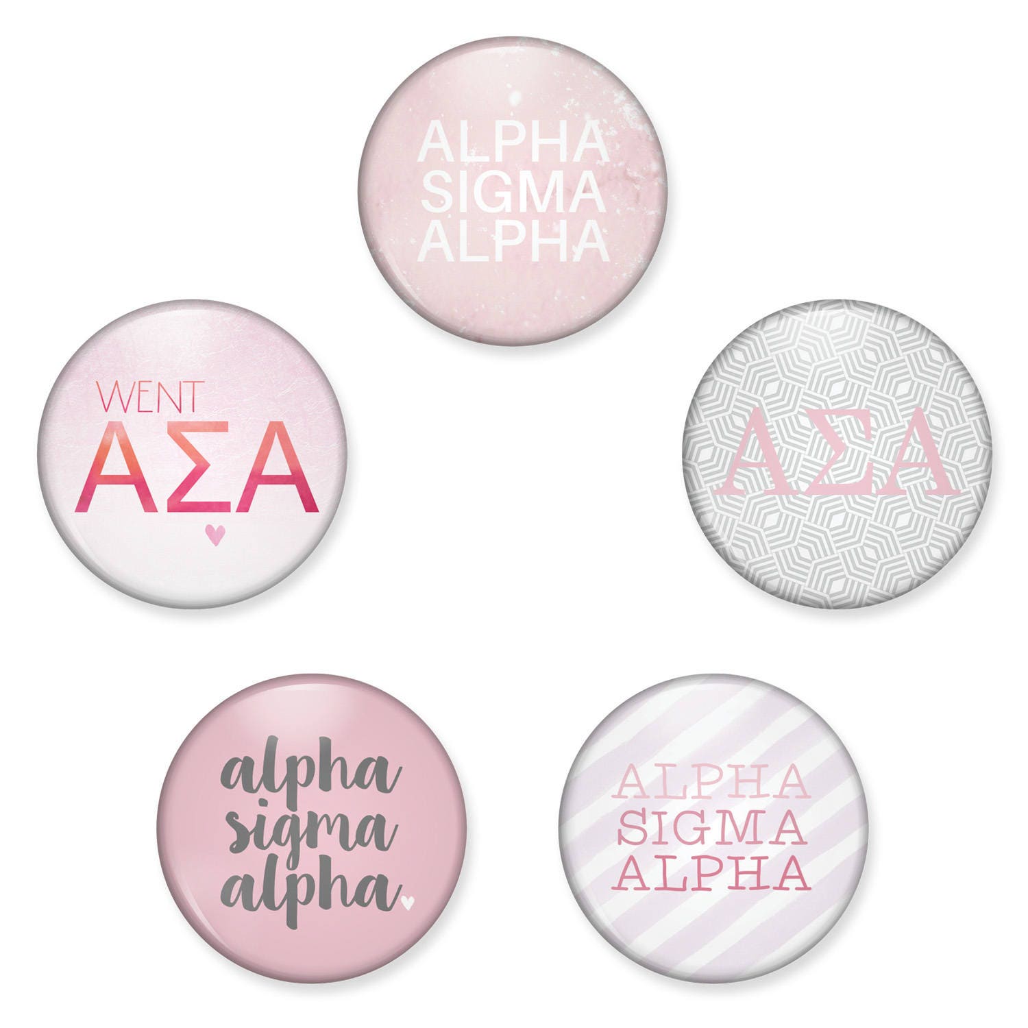 Alpha Sigma Button Set, Sig Pin Back Buttons, Asa Sorority Pack, Magnet Magnets, Bid Day Gift