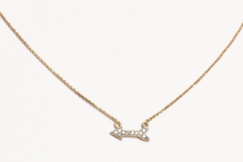 Diamond Arrow Necklace With Thin Chain/18K Gold Dainty /Archery Minimalist Arrow Necklace/ Next Day Free Shipping