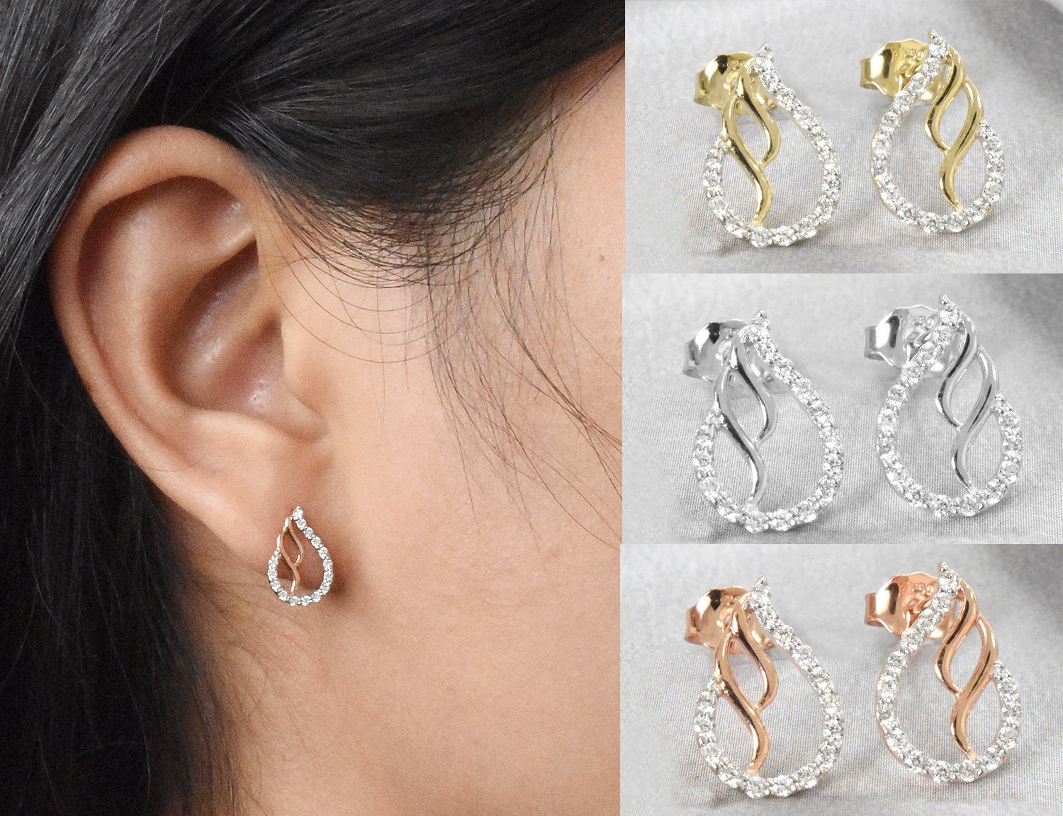 10K 14K 18K Gold Diamond Stud Earrings/Bridal Rose White Wedding Jewelry Fine