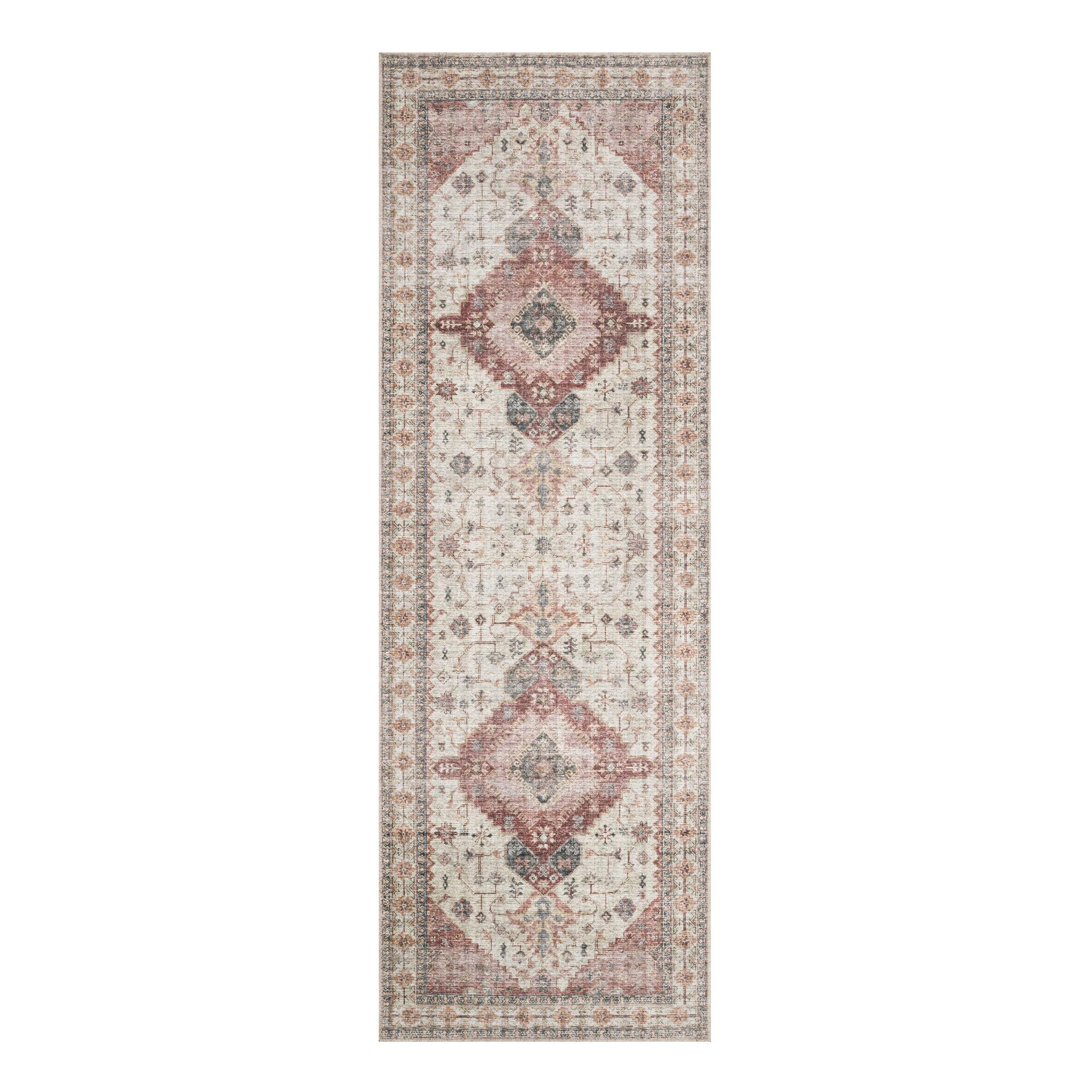 Ivory and Berry Distressed Persian Style Patmos Floor Runner: Pink/Red/White by World Market