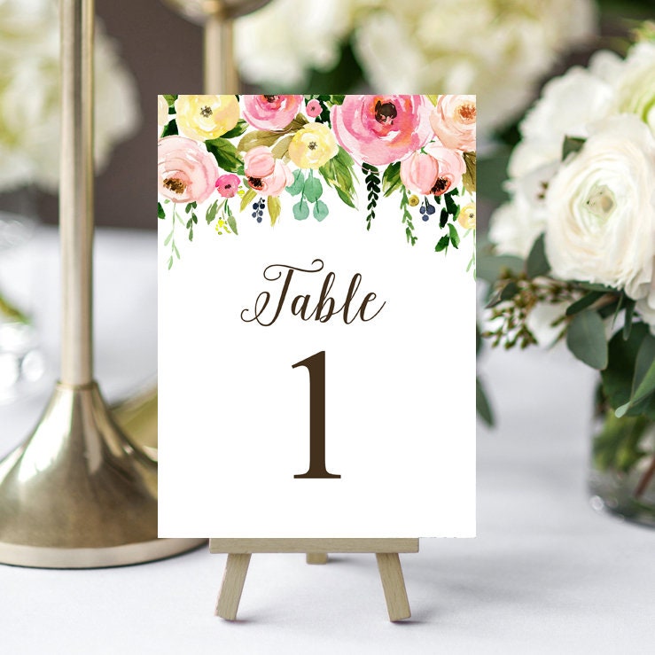 Floral Table Number Cards 5x7 Printed - Bouquet Collection