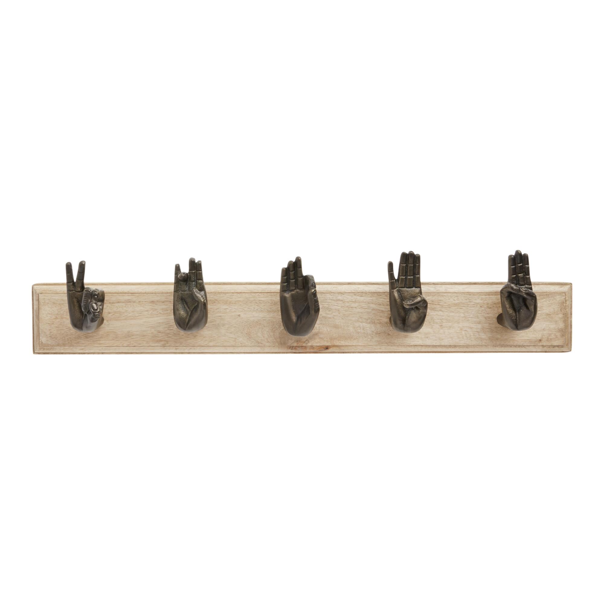Wood and Bronze Mudra Hands Wall Rack by World Market