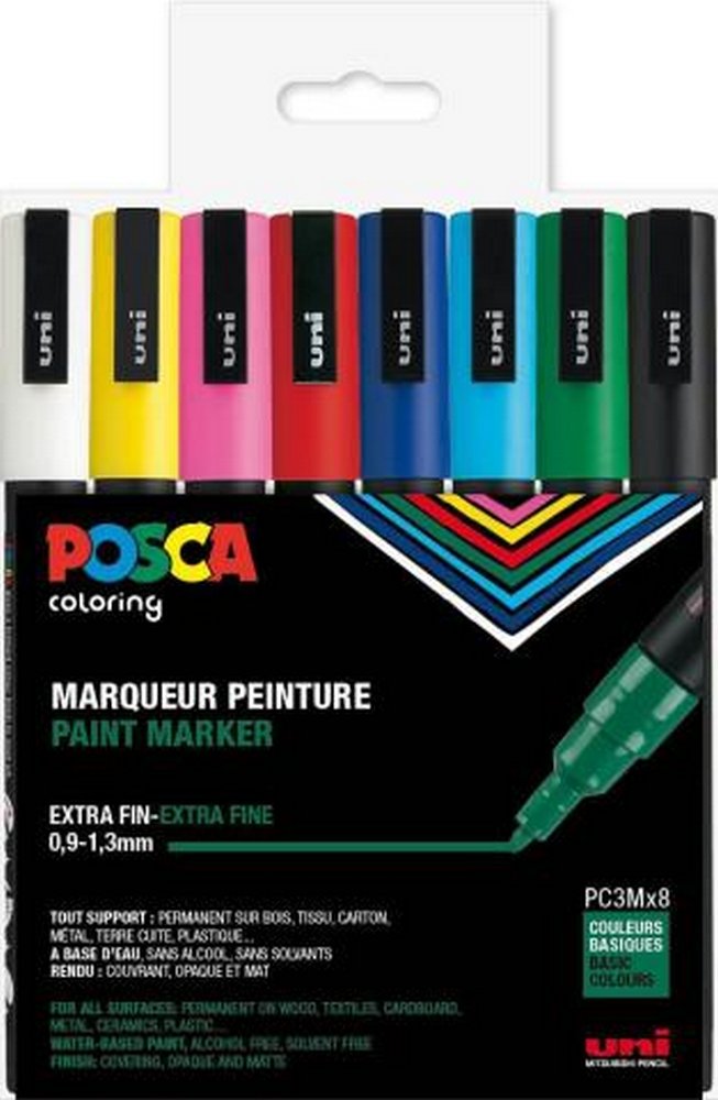 buy Posca - PC3M - Fine Tip Pen - Basic Colors, 8 pc online