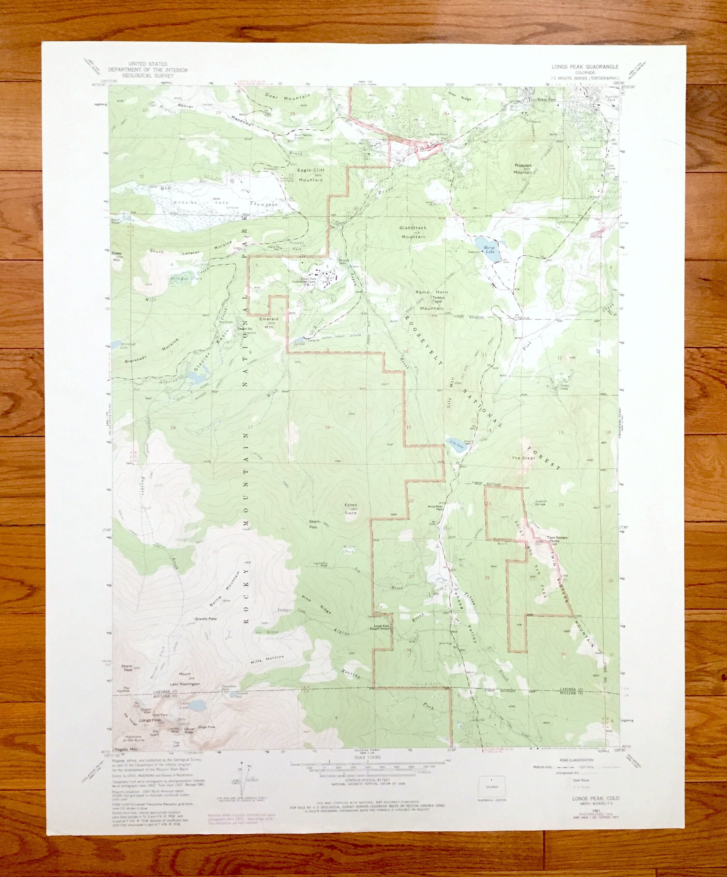 Antique Longs Peak, Colorado 1961 Us Geological Survey Topographic Map - Boulder, Larimer County, Estes Park, Beaver Point, Co