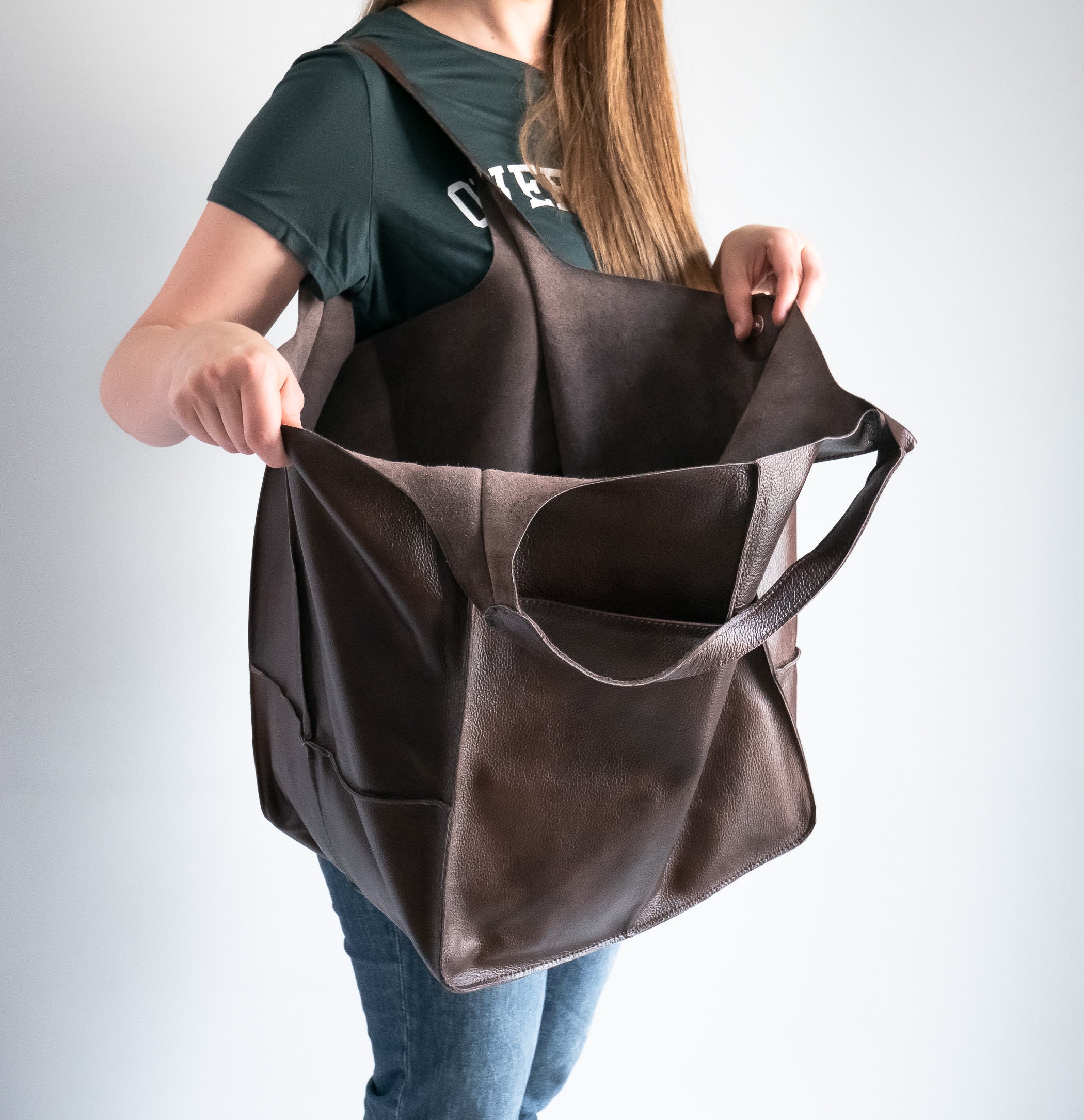 Oversize Brown Handbag, Shoulder Hobo Bag, Chocolate Leather Large Tote, Everyday Slouchy Women Purse Shoulder Bag Af