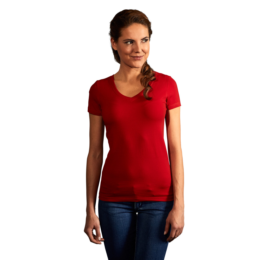Slim-Fit V-Ausschnitt T-Shirt Damen, Rot, XL