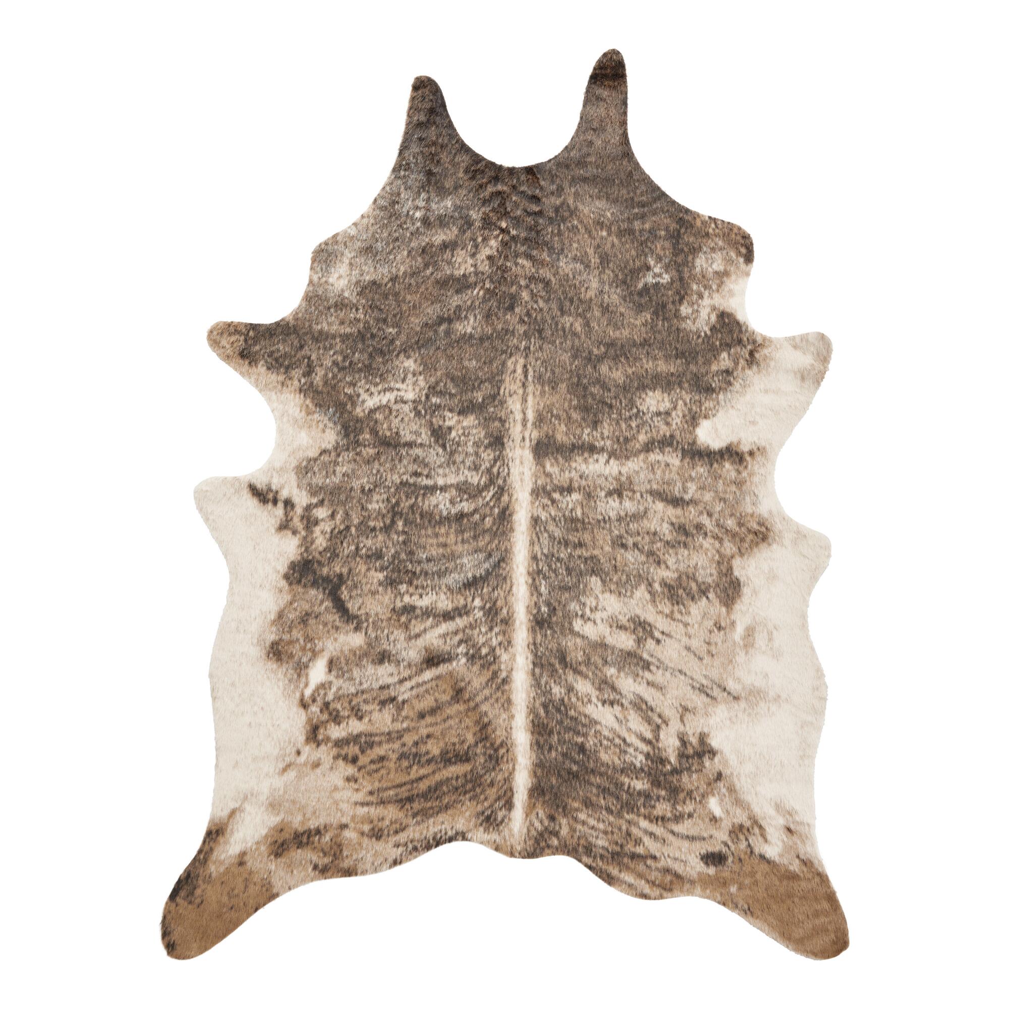 Dark Brindle Printed Faux Cowhide Area Rug: Natural - Polyester - 5' x 7' by World Market