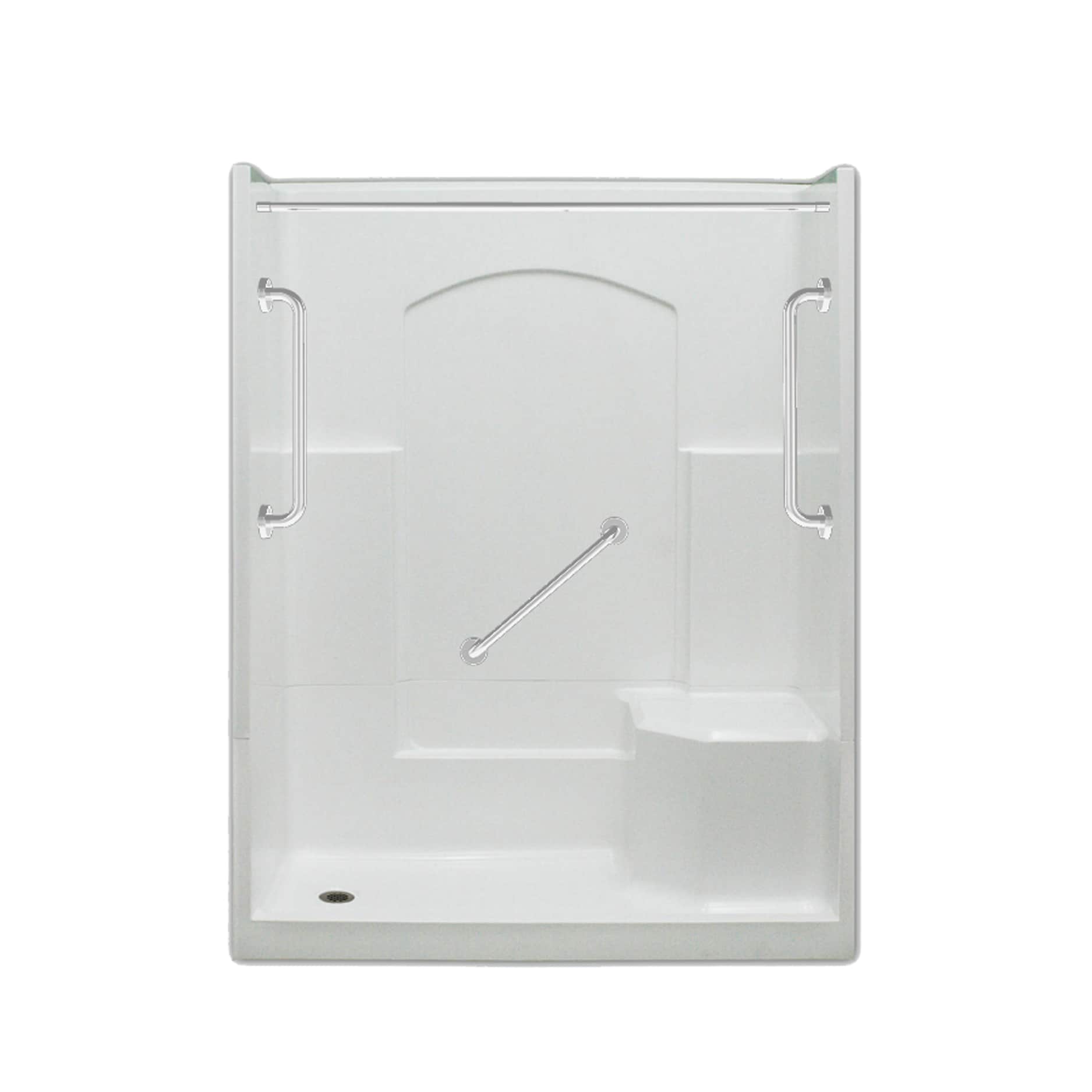 Laurel Mountain Ramer Low Threshold White 77-in x 32-in x 60-in Alcove Shower Kit with Integrated Seat (Left Drain) Stainless Steel | LM3260SH1S4PR064