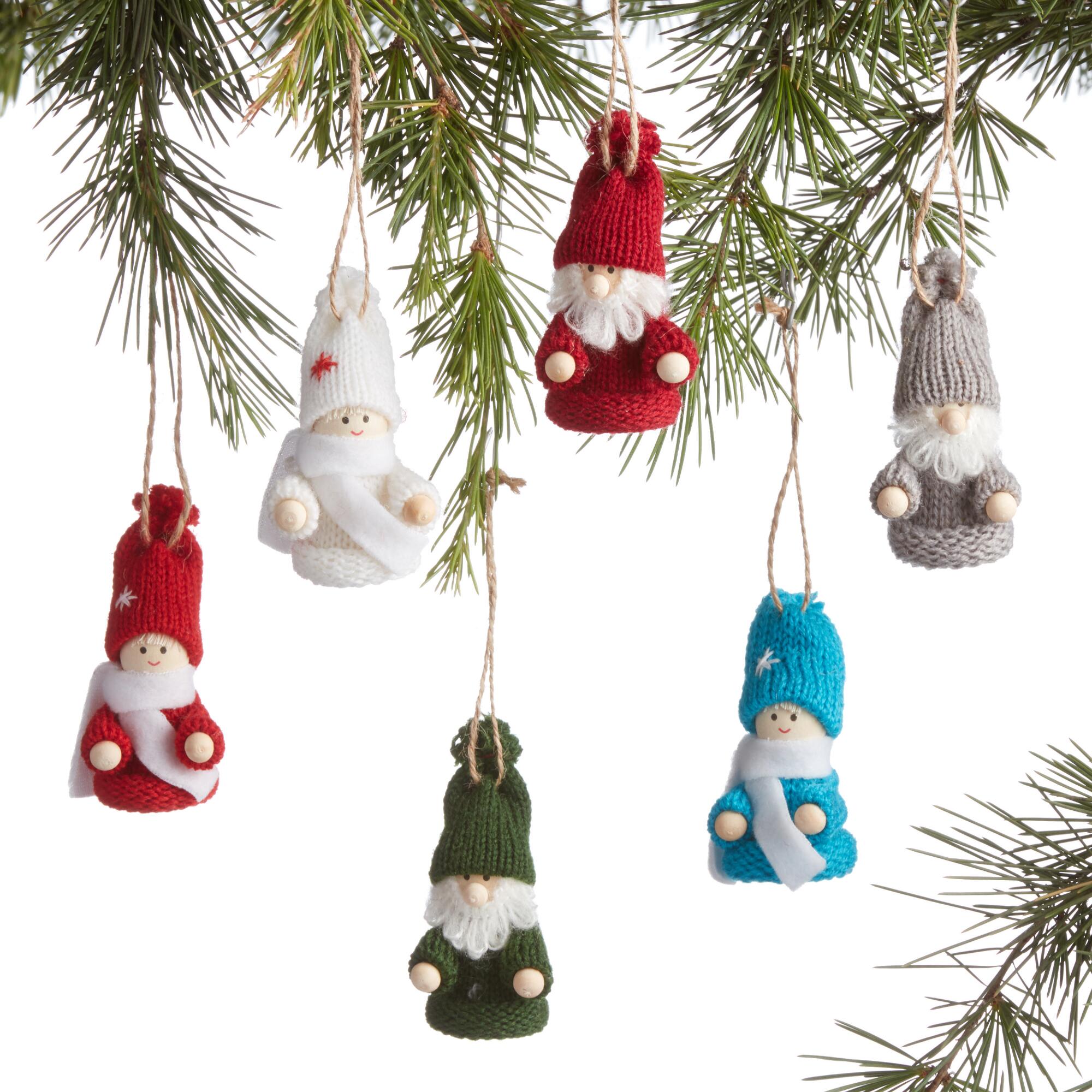 Wood and Fabric Gnome and Kid Boxed Ornaments 6 Pack: Multi by World Market
