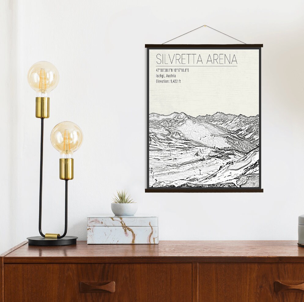 Silvretta Arena Austria Ski Resort Illustration Print | Hanging Canvas Of Printed Marketplace