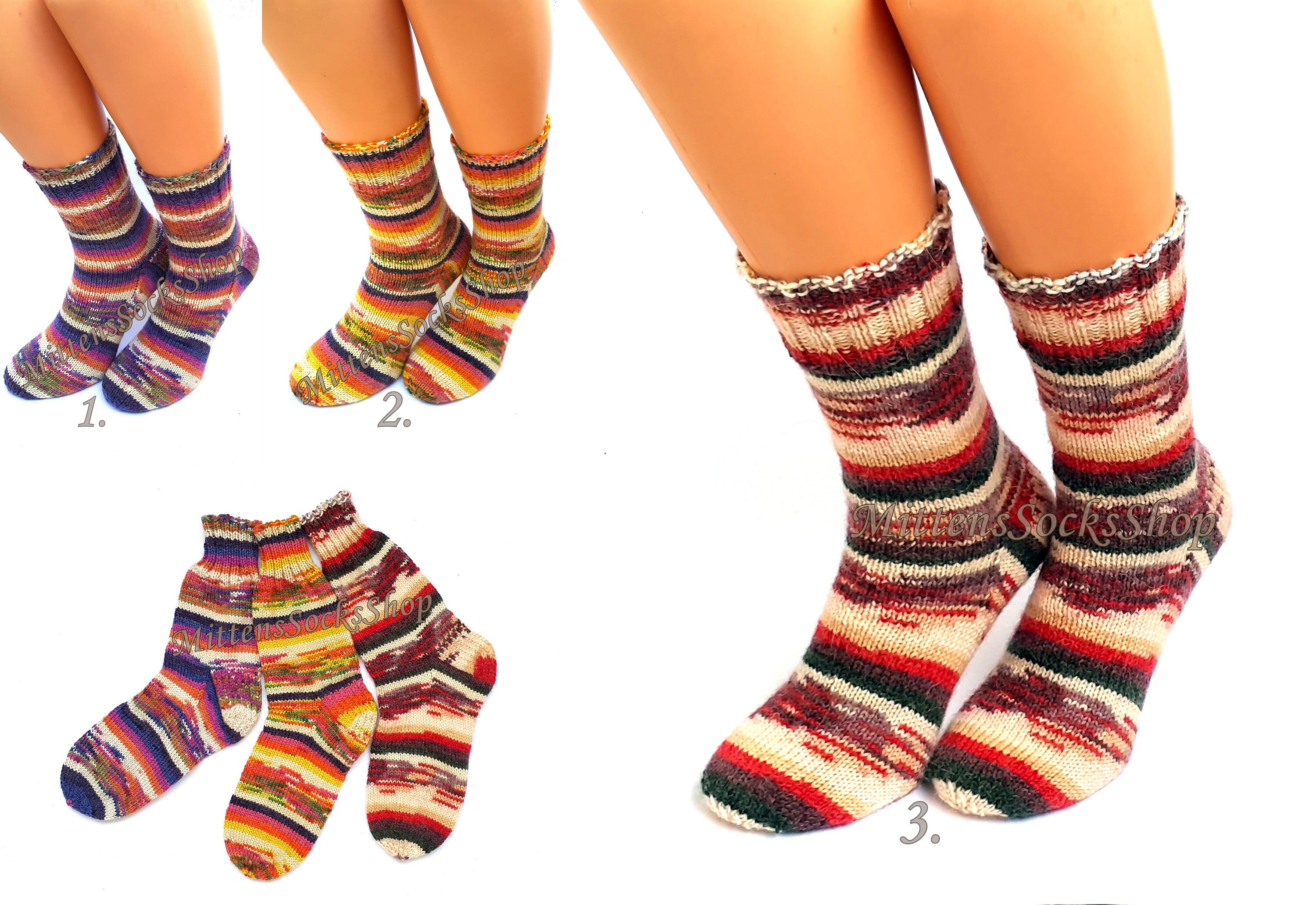 Hand Knitted Rainbow Socks Wool Warm Raibow From Alpaca Yarn Winter Colorful Women's Striped Men's
