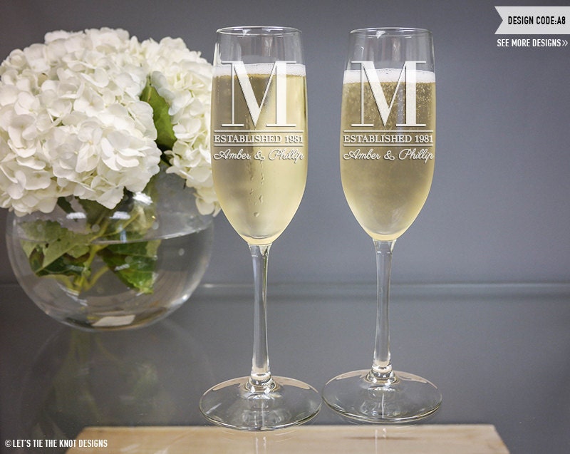 Custom Anniversary Champagne Glasses | Set Of Two Engraved Vina Toasting Flutes, Couples Gift, Personalized Flutes