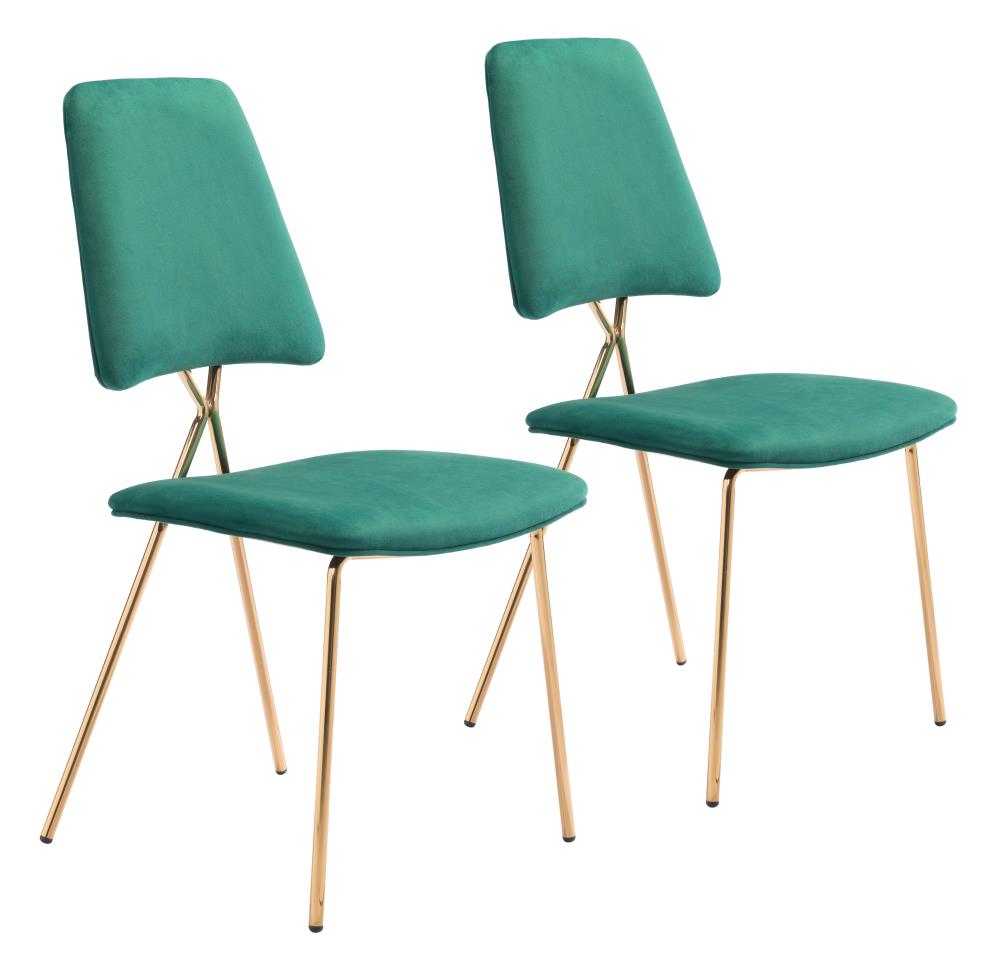 Zuo Modern Set of 2 Chloe Contemporary/Modern Polyester/Polyester Blend Upholstered Dining Side Chair (Metal Frame) in Green | 101465