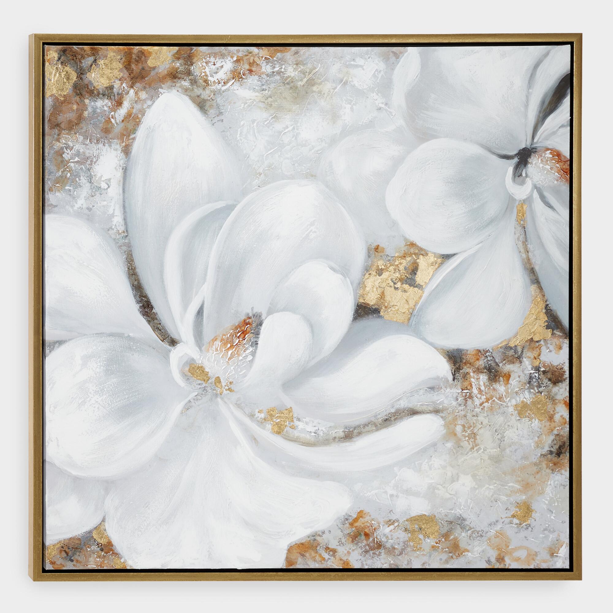 White And Gold Floral Framed Canvas Wall Art by World Market