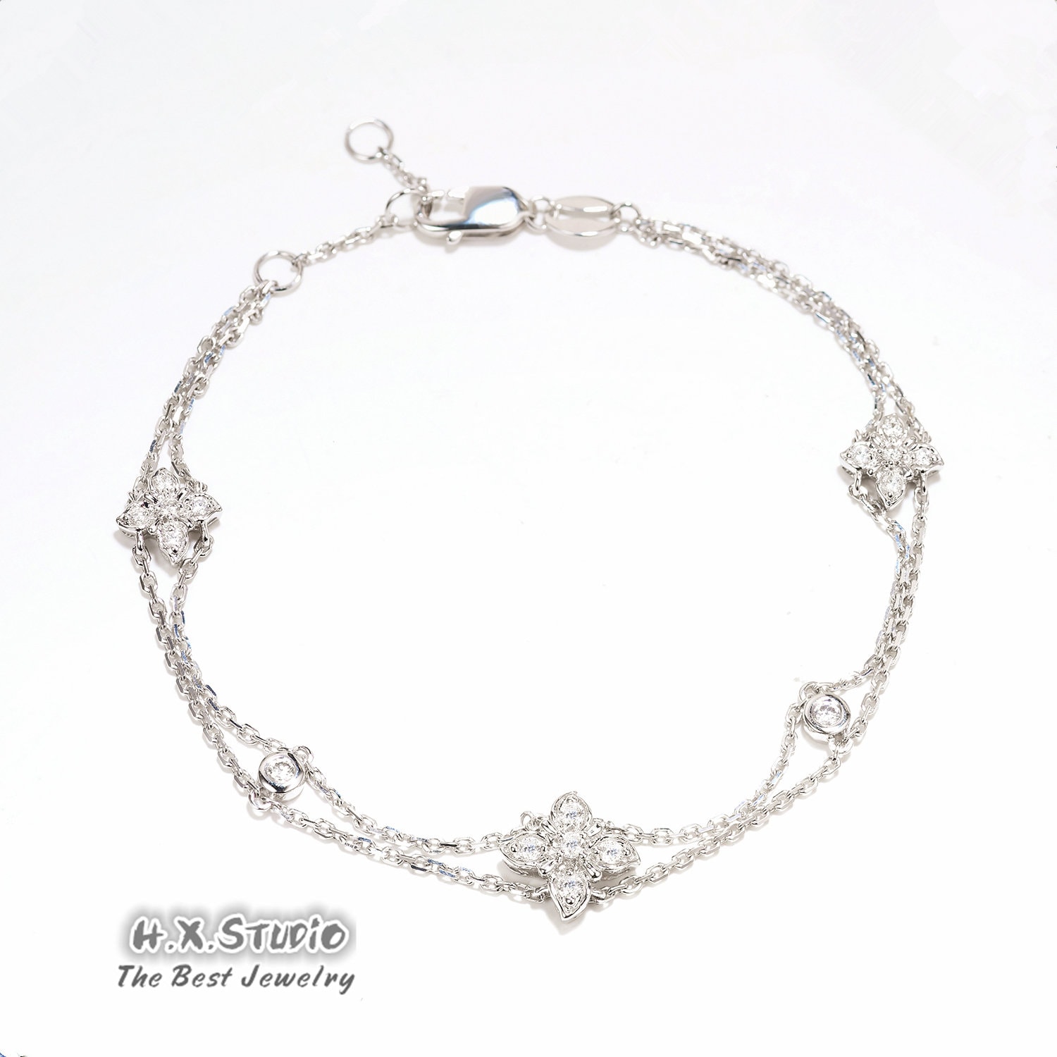 Diamond Lucky Clover Bracelet in Solid 18K Gold/Four Leaf Charm Bracelet/Custom Fine Jewelry/Personalization Design/Gift For Women & Girls