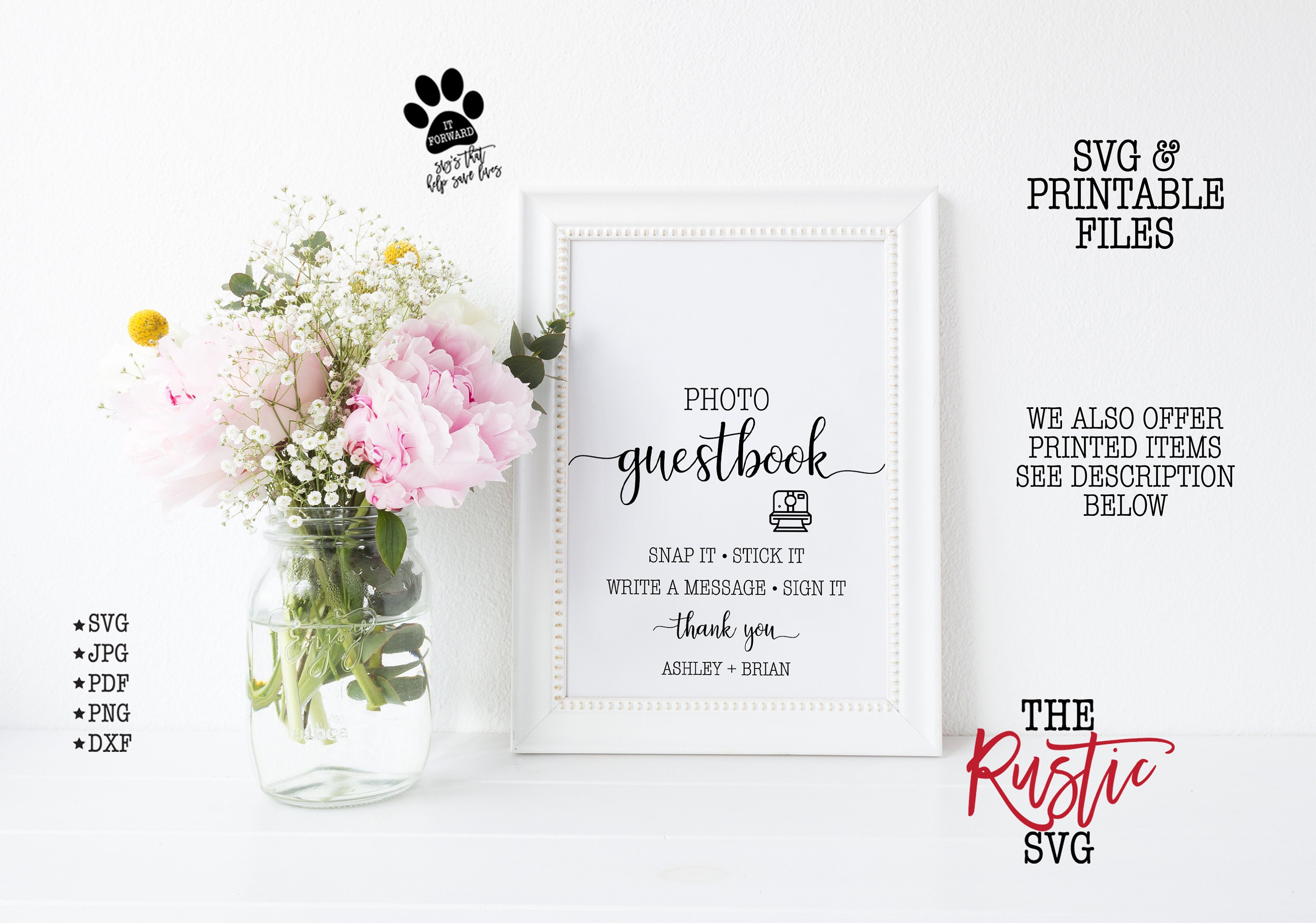 Photo Guestbook Sign, Personalized Printable Wedding , Svg, Jpg, Cricut, Silhouette, 005