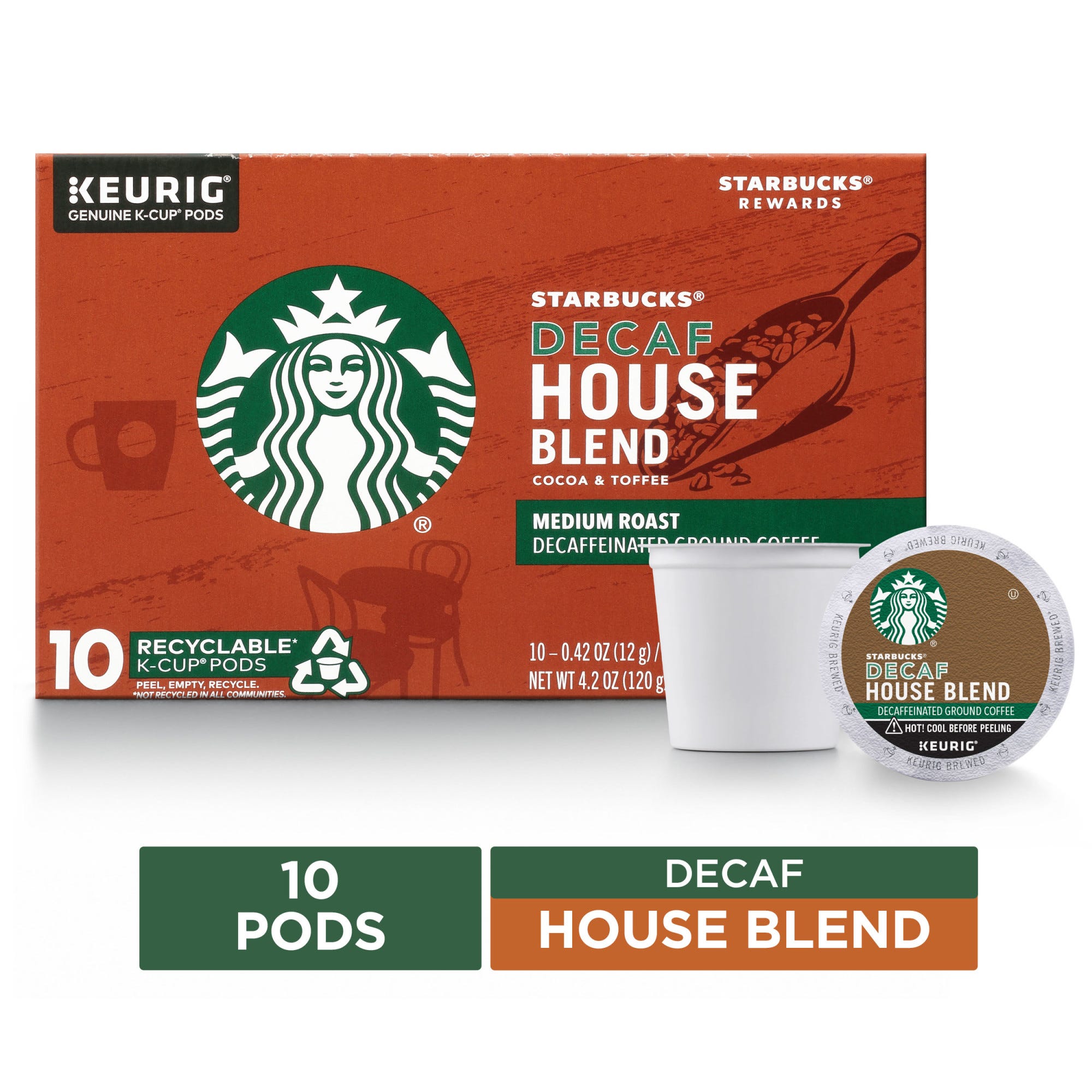Starbucks K-Cups, Decaf House Blend - 10 ct