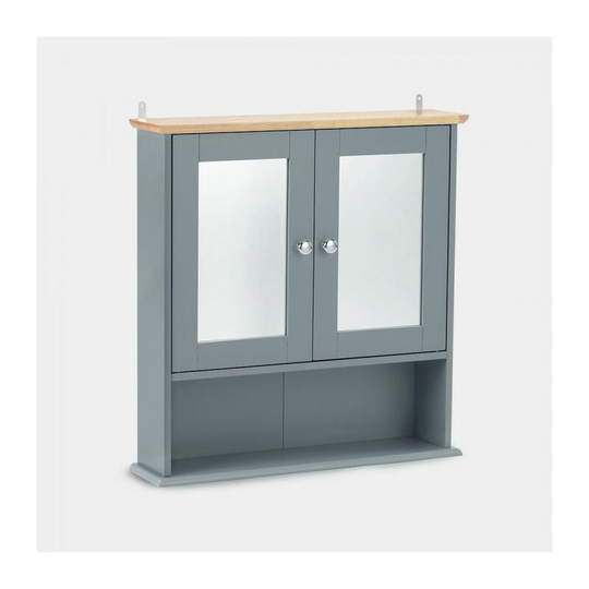 Buy Bathroom with Mirror Grey 2 Door Wall Mounted Storage