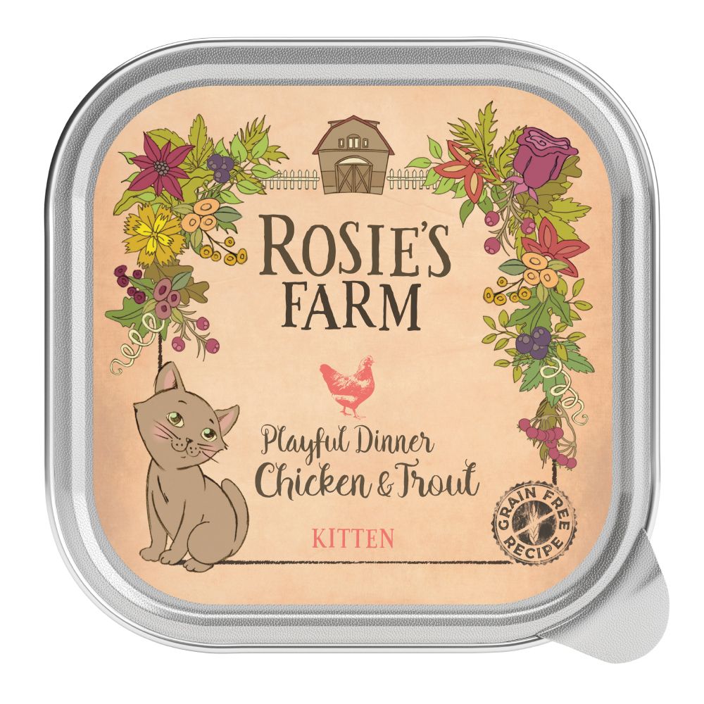 Rosie's Farm Kitten Playful Dinner with Chicken & Trout - 16 x 100g
