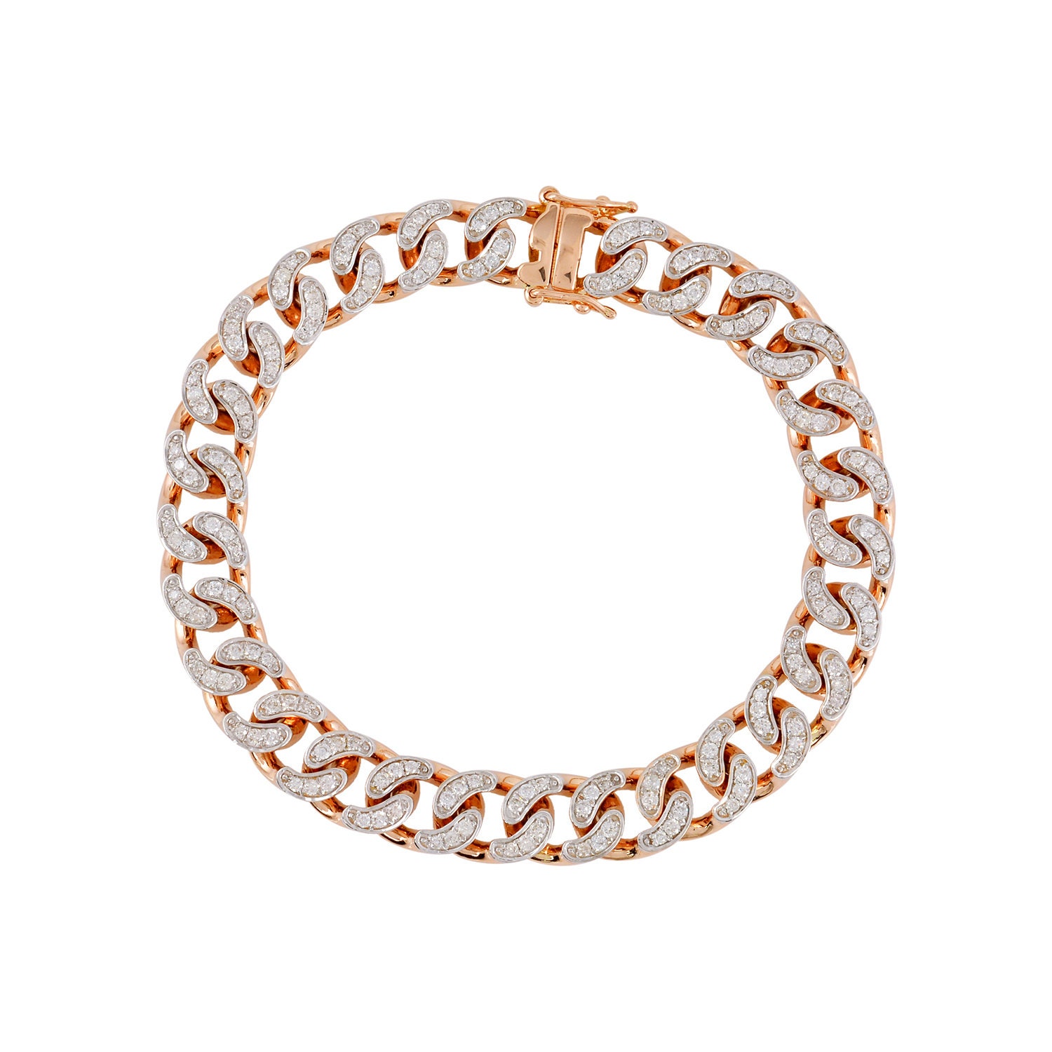 On Sale 2.2 Ct Si Clarity Hi Color Pave Diamond Link Chain Bracelet 14K Solid Rose Gold Fine Jewelry