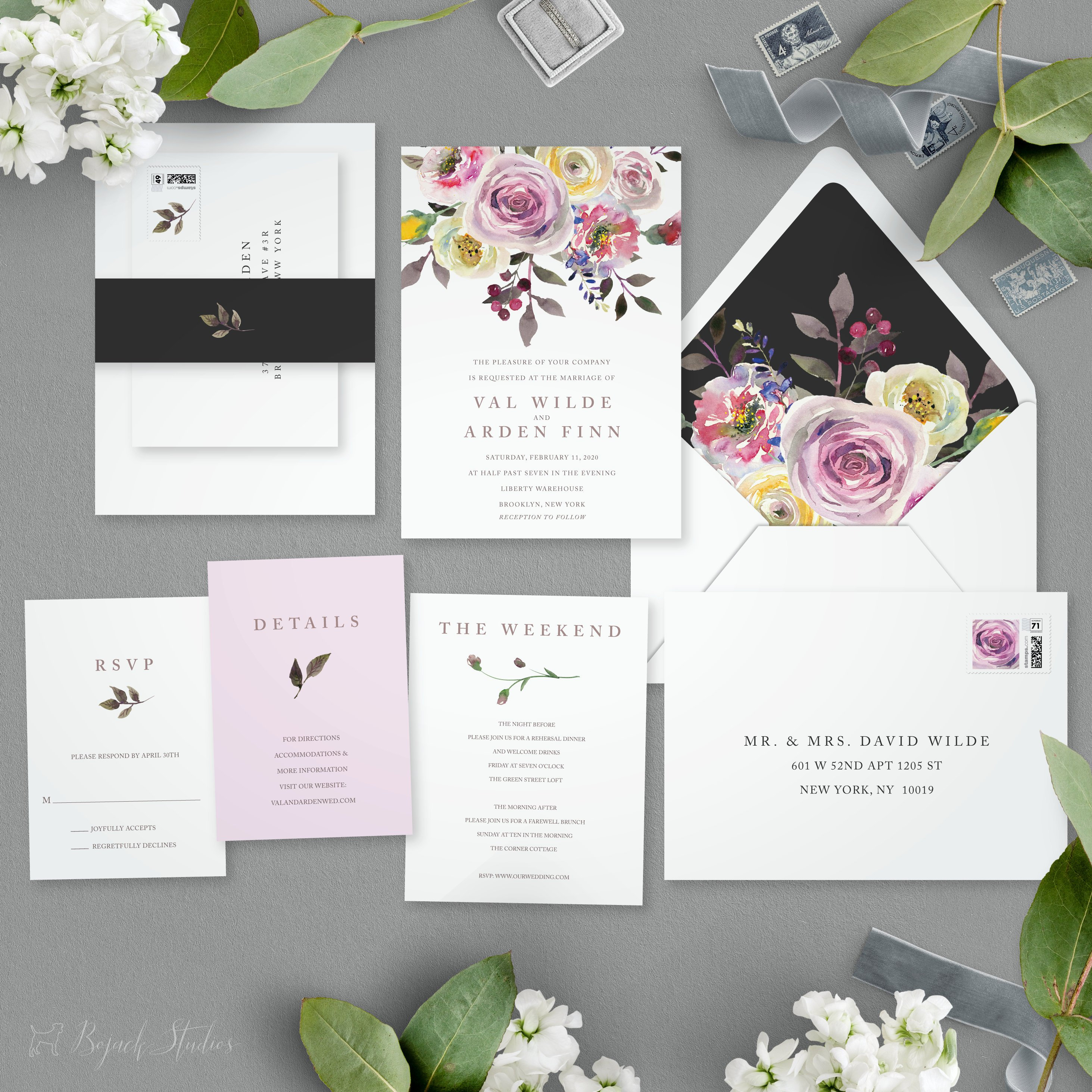 Floral Wedding Invitations, Custom Invitation, Printable Printed Invite, Modern Watercolor Flowers, H007