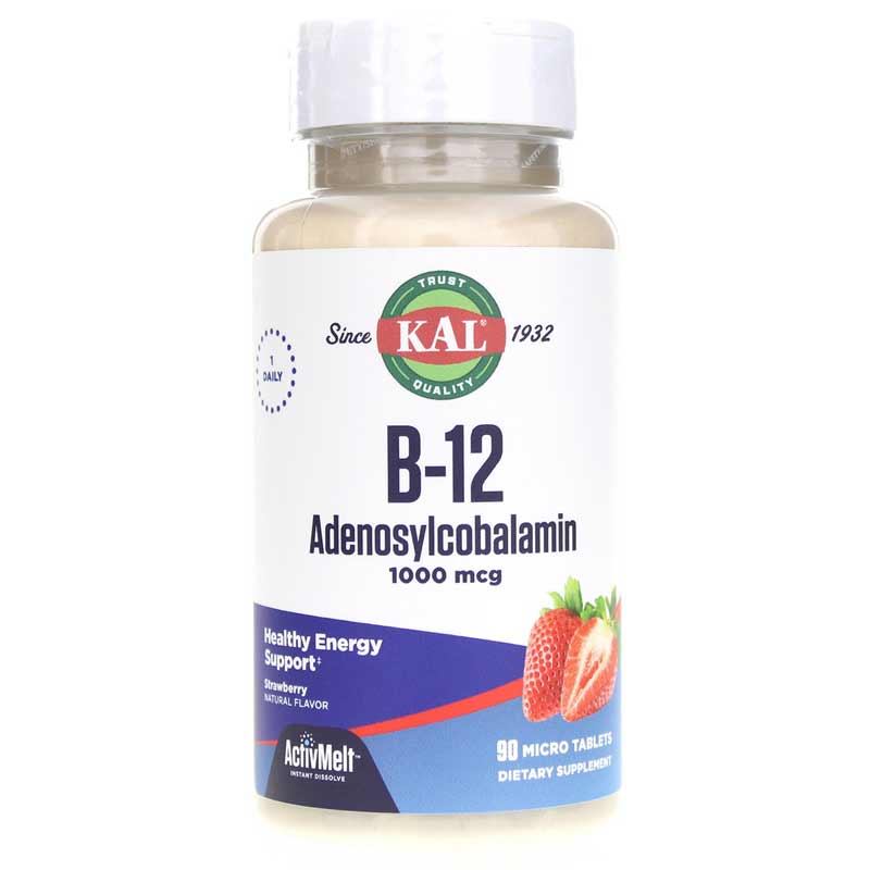 Kal B-12 1000 Mcg as Adenosylcobalamin ActivMelt Strawberry 90 Tablets