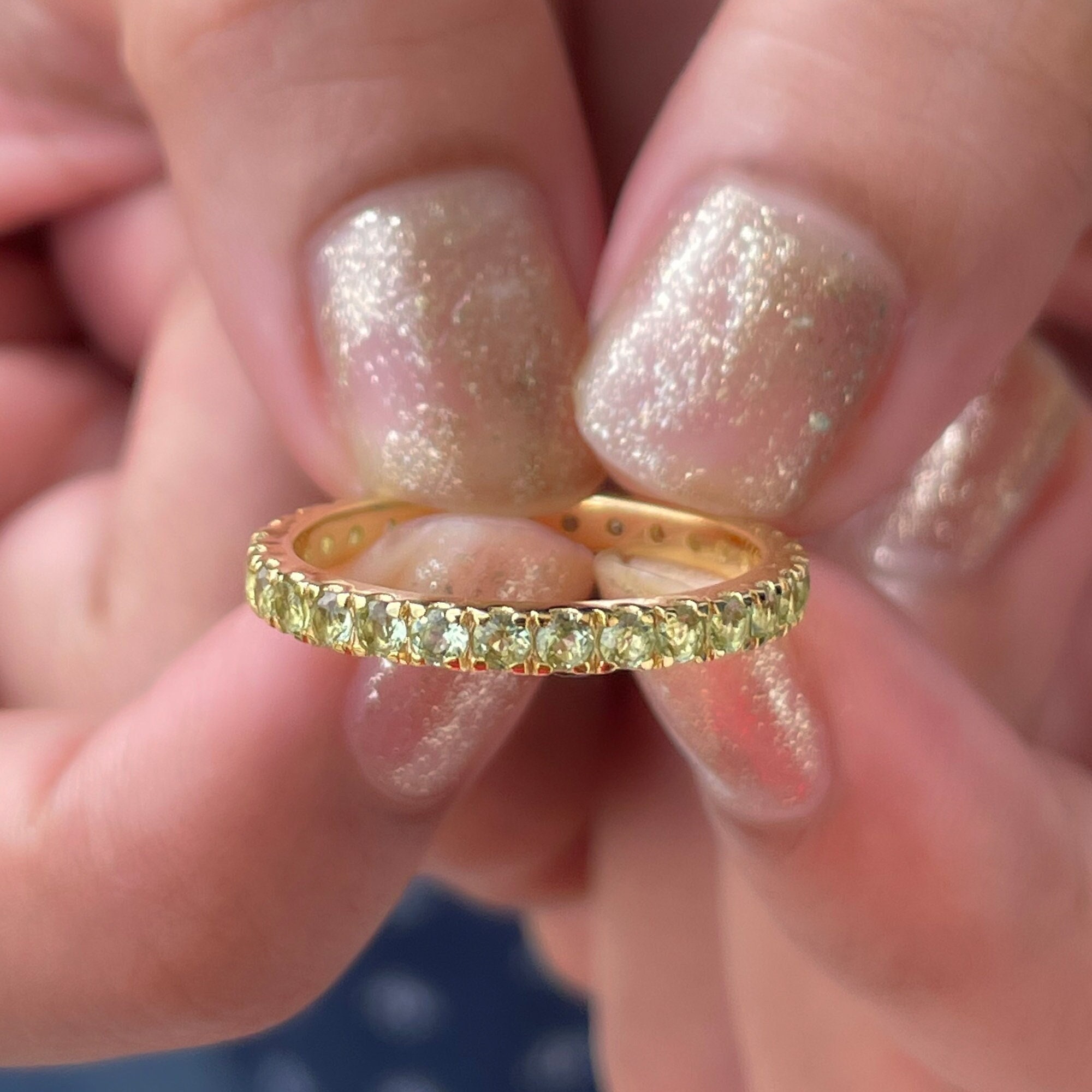 Full Eternity Ring, 1 Ct Peridot Band, Stackable Band For Women, Ring