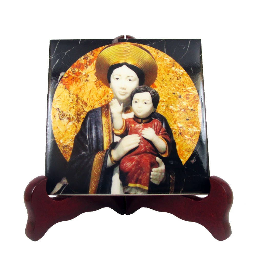 Our Lady Of La Vang - Religious Icon On Ceramic Tile Art Virgin Catholic Wall Plaque
