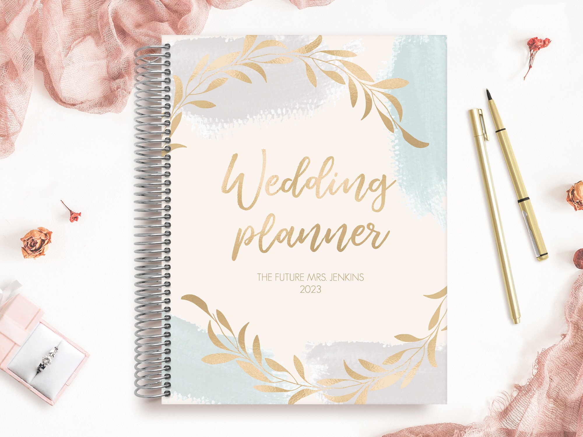 Wedding Planner | Planning Book Engagement Gifts Bridal Gift For Bride Organizer Faux Gold Laurel