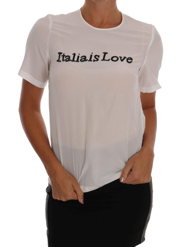 Dolce & Gabbana Women's Silk ITALIA IS LOVE Top White TSH1100 - IT36 | XS