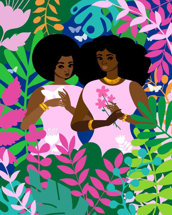 Blending Art Print, Forest Spirit Art, African American Jungle Illustration, Nature Lover Natural Hair Tabitha Brown
