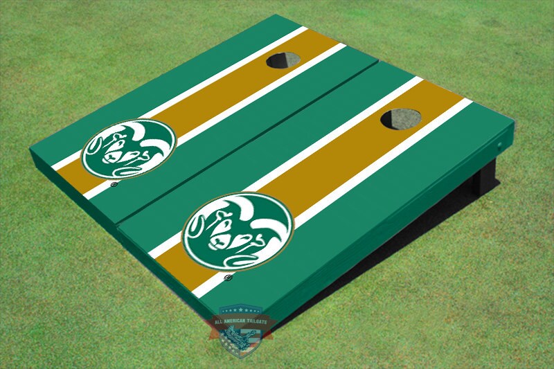 Corn Hole Ncaa Colorado State University Rams Logo Gold & Green Matching Long Stripe Cornhole Boards