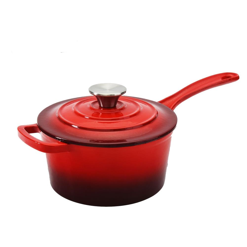 Hamilton Beach 2-Piece 7.5-in Cast Iron Cooking Pan with Lid(s) Included in Red | 107499